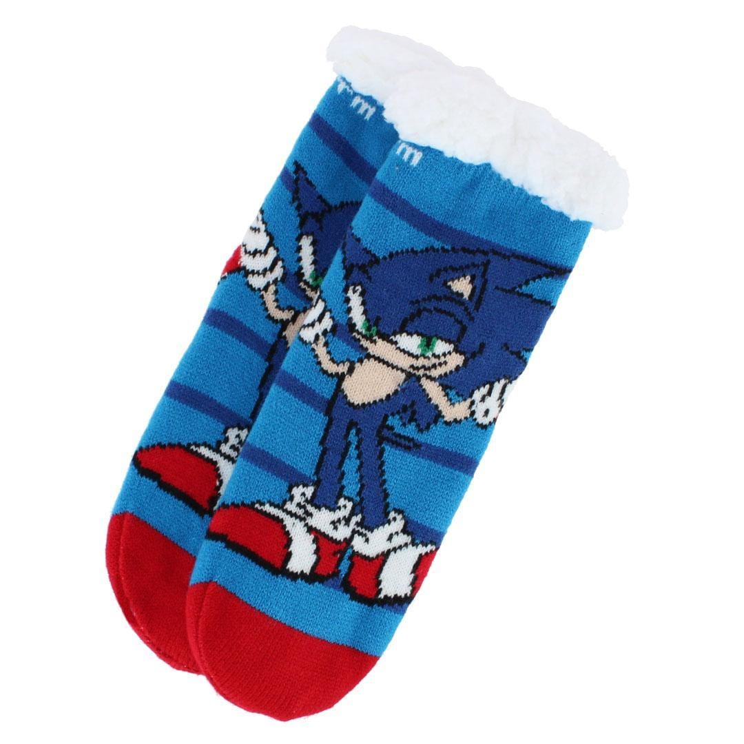 Textiel Trade Boy's Sega's Sonic the Hedgehog Sherpa Lined Slipper Socks - Blue