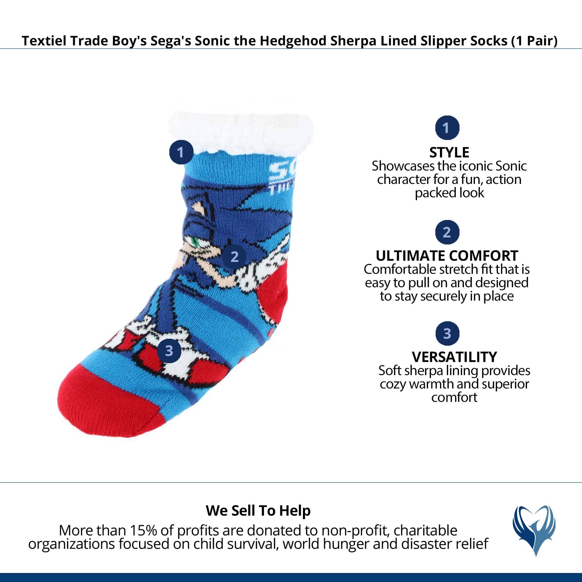 Textiel Trade Boy's Sega's Sonic the Hedgehog Sherpa Lined Slipper Socks - Blue