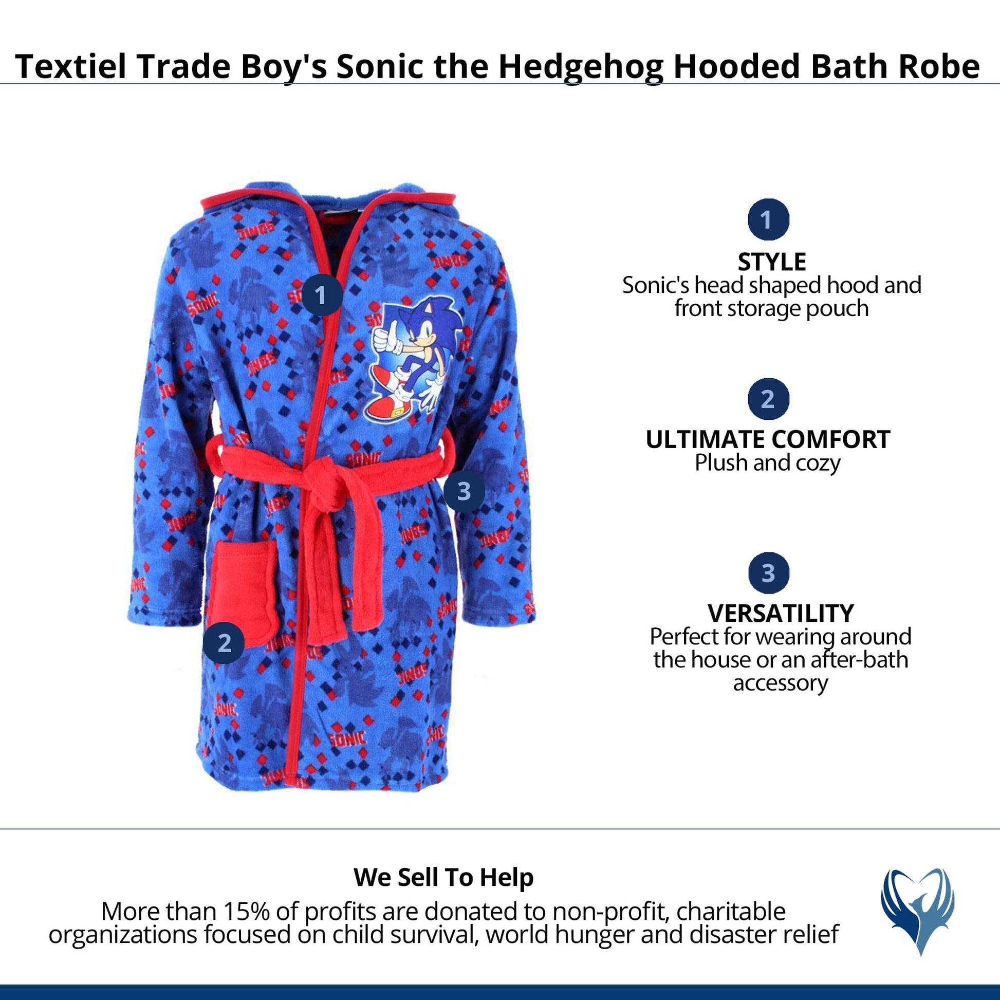 Textiel Trade Boy's Sonic the Hedgehog Hooded Bath Robe - Blue