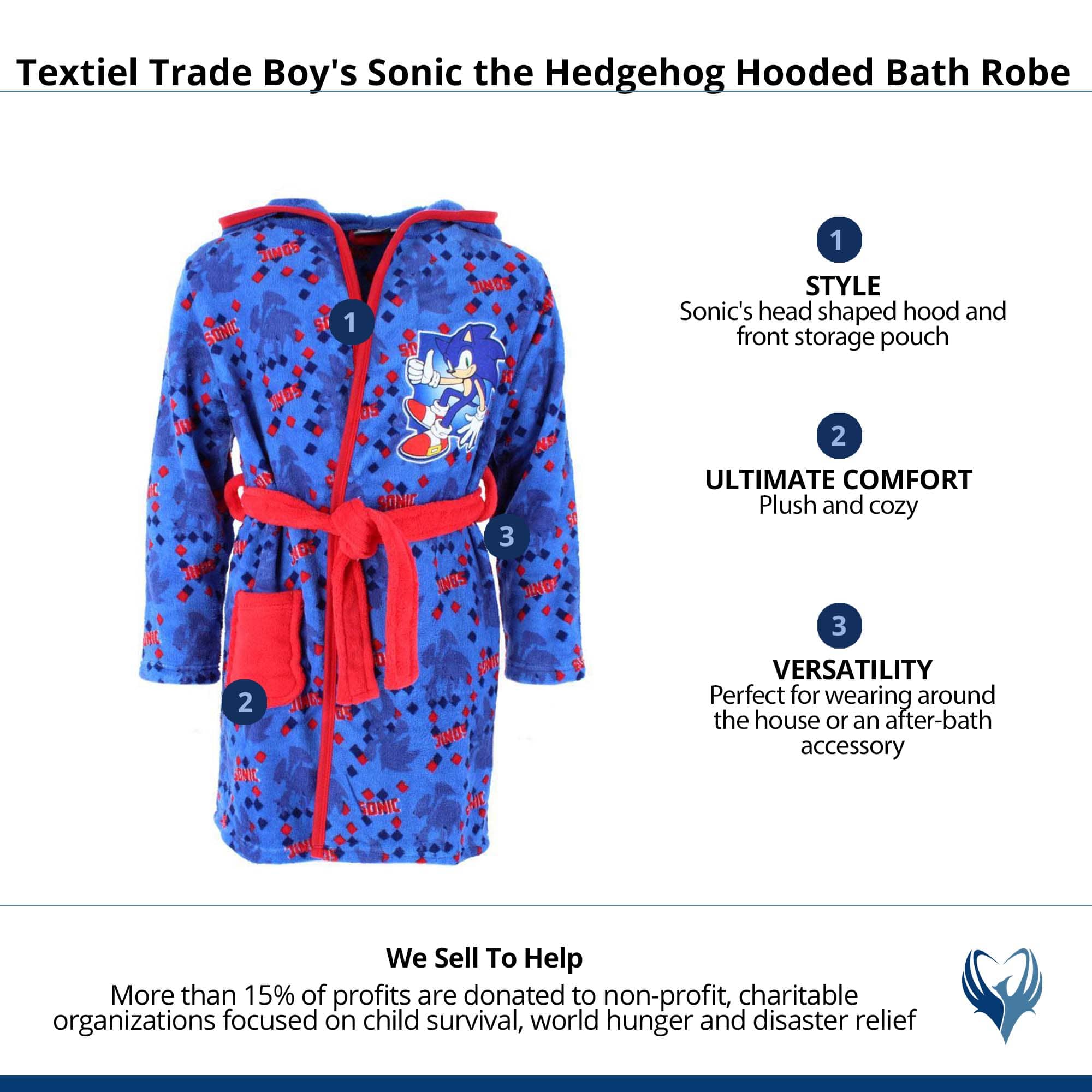 Textiel Trade Boy's Sonic the Hedgehog Hooded Bath Robe - Blue