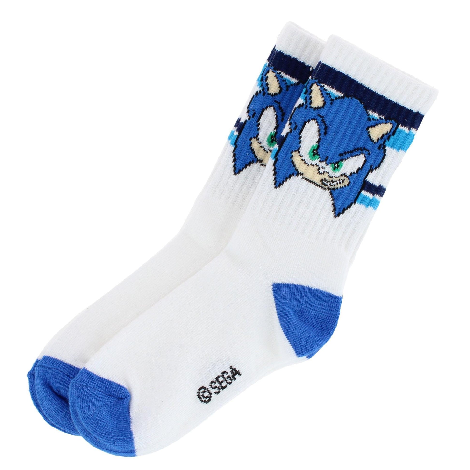 Textiel Trade Boy's Sega Sonic Ribbed Athletic Socks (2 Pair) - White with Blue Stripes
