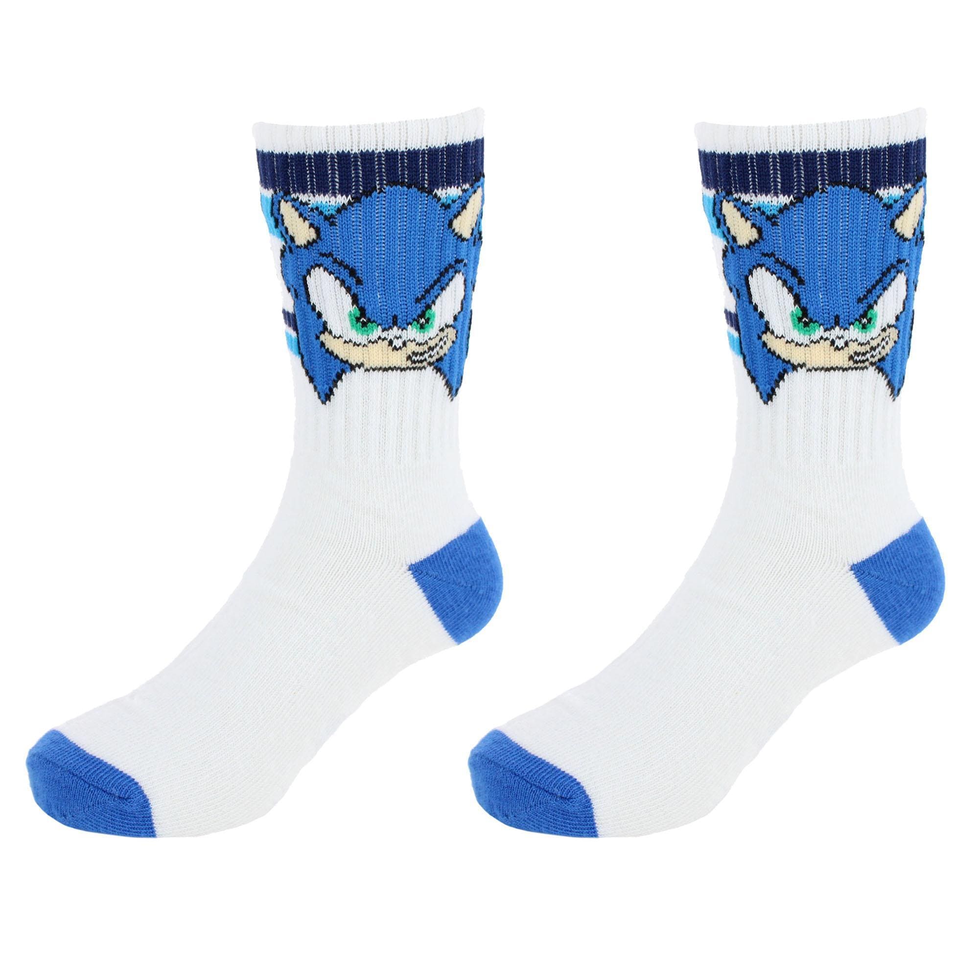 Textiel Trade Boy's Sega Sonic Ribbed Athletic Socks (2 Pair) - White with Blue Stripes