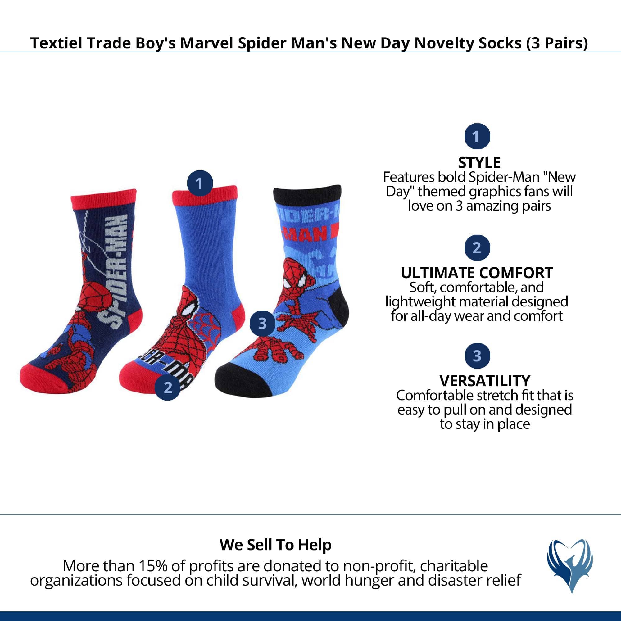 Textiel Trade Boy's Marvel Spider Man's New Day Novelty Socks (3 Pairs) - Blue