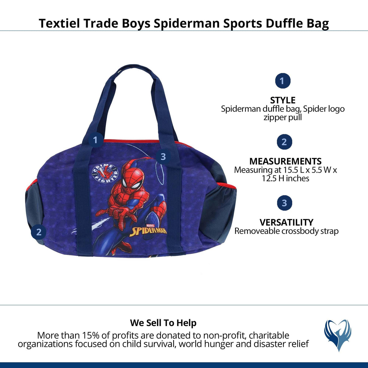 Textiel Trade Boys Spiderman Sports Duffle Bag - Navy