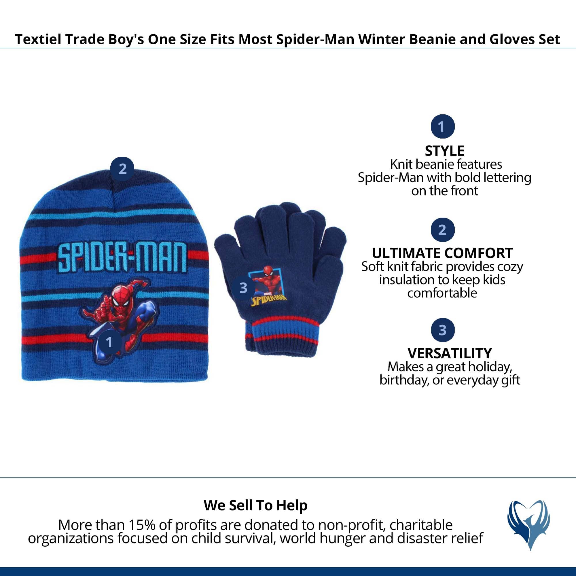 Textiel Trade Boy's Spider-Man Winter Beanie and Gloves Set - Navy Blue