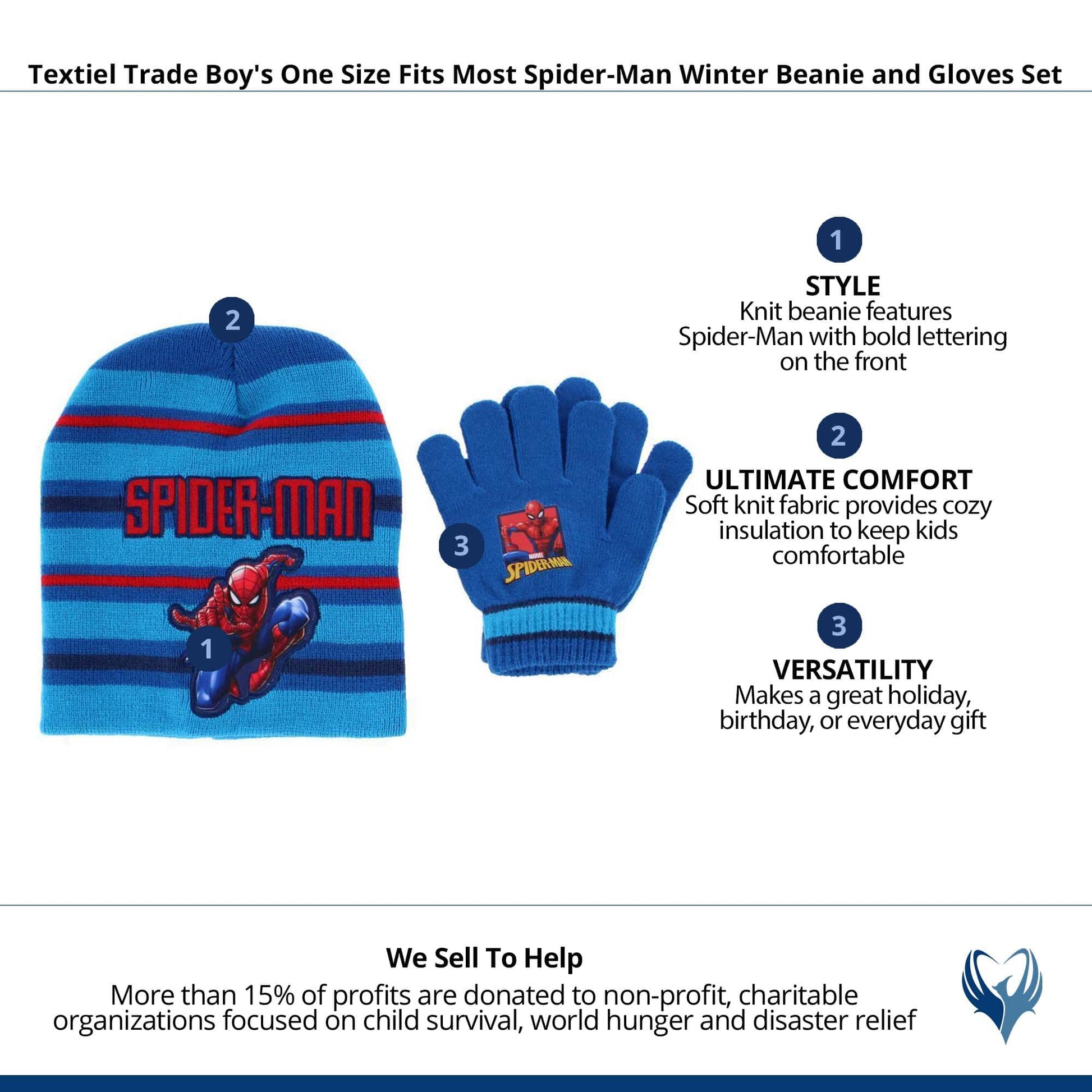 Textiel Trade Boy's Spider-Man Winter Beanie and Gloves Set - Royal Blue