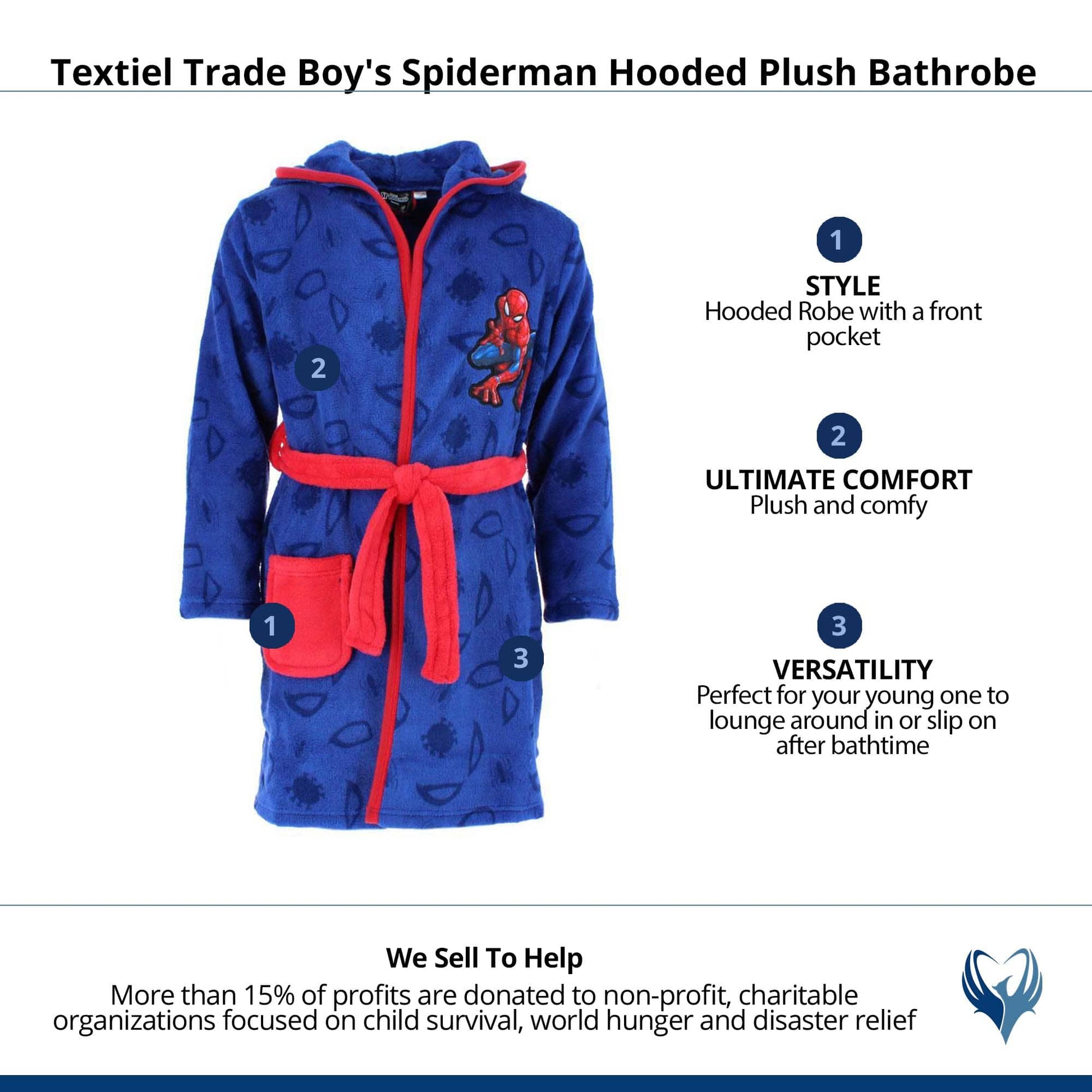 Textiel Trade Boy's Spiderman Hooded Plush Bathrobe - Blue