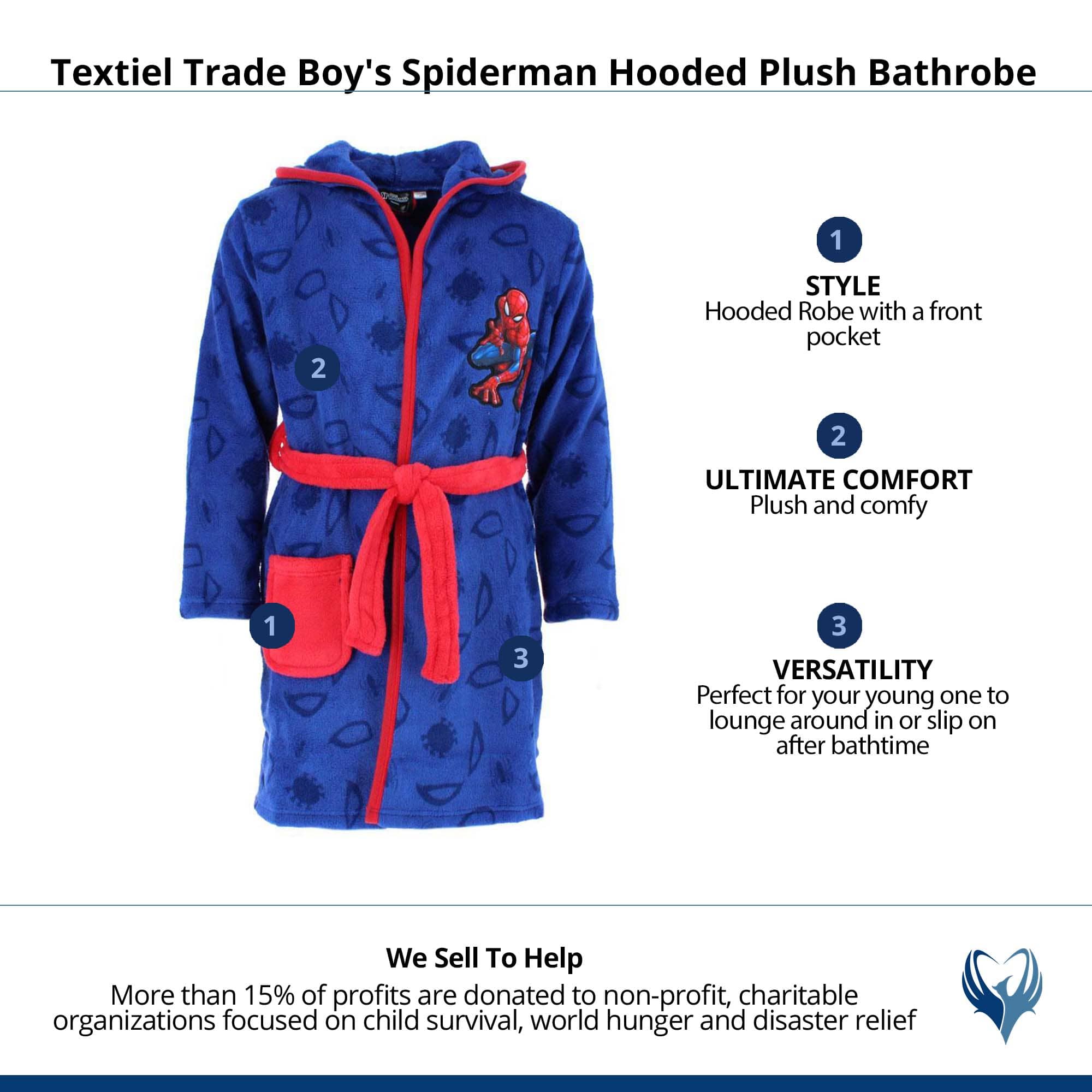 Textiel Trade Boy's Spiderman Hooded Plush Bathrobe - Blue