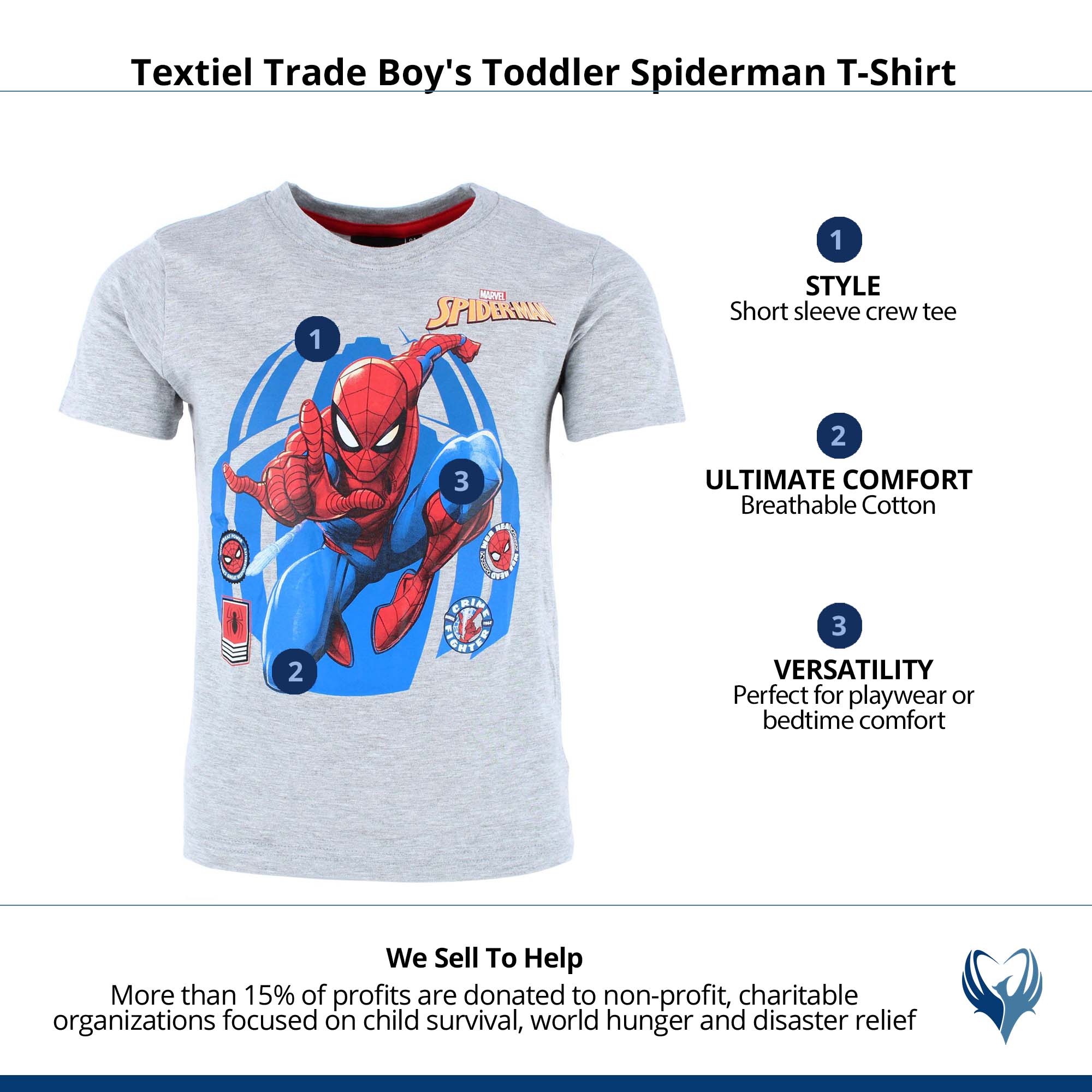 Textiel Trade Boy's Toddler Spiderman T-Shirt - Gray