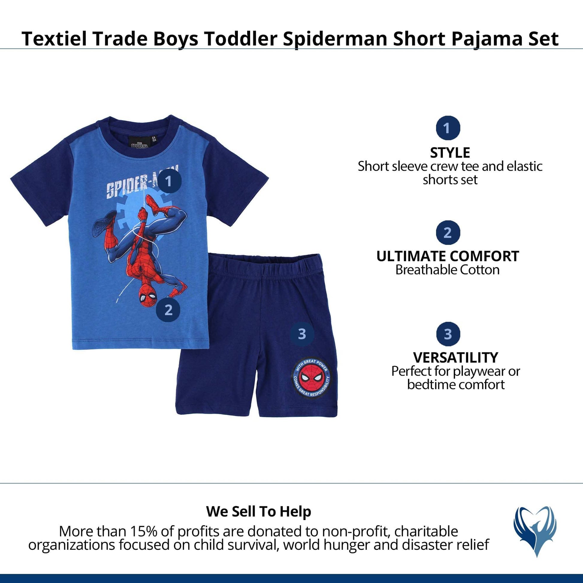 Textiel Trade Boys Toddler Spiderman Short Pajama Set - Blue