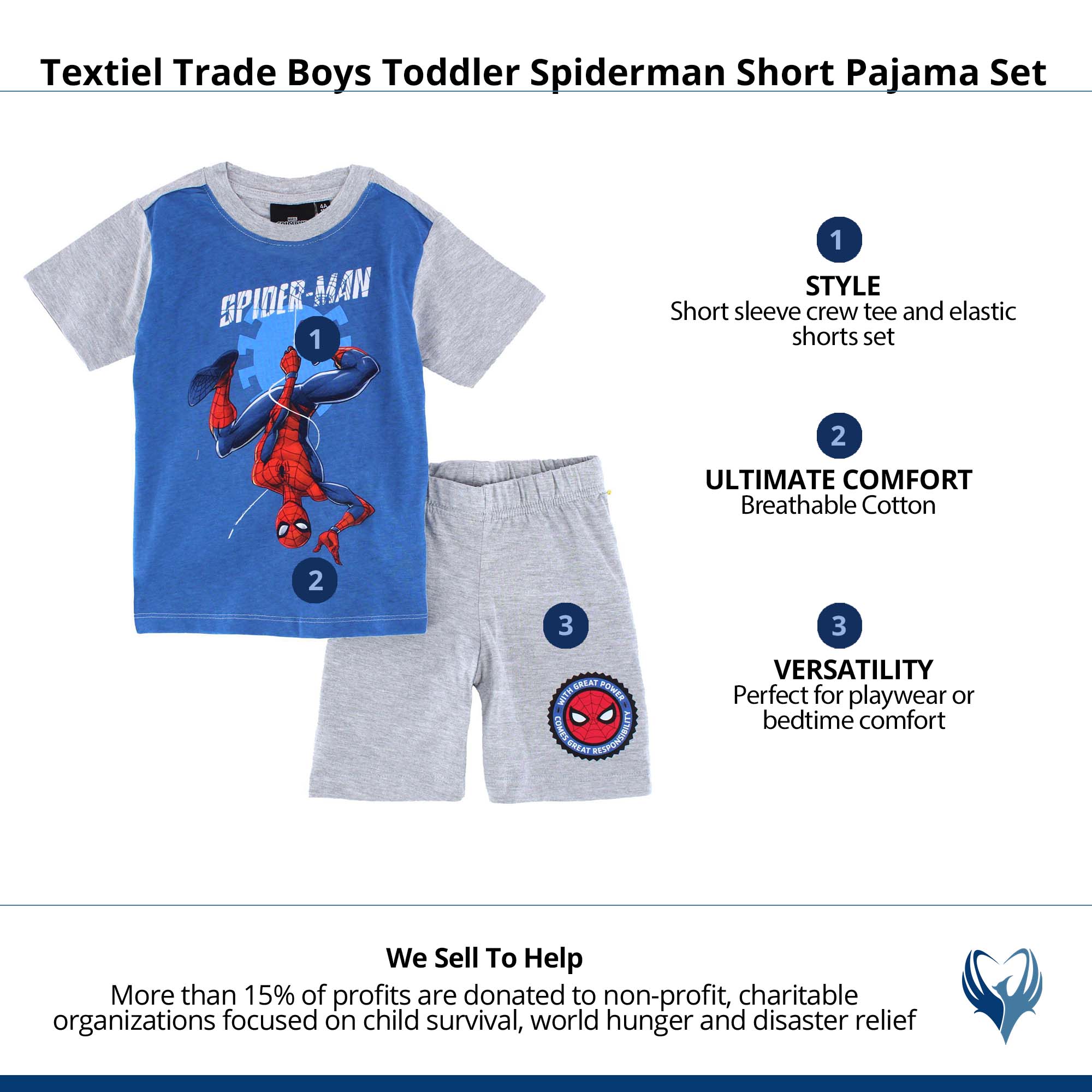 Textiel Trade Boys Toddler Spiderman Short Pajama Set - Gray