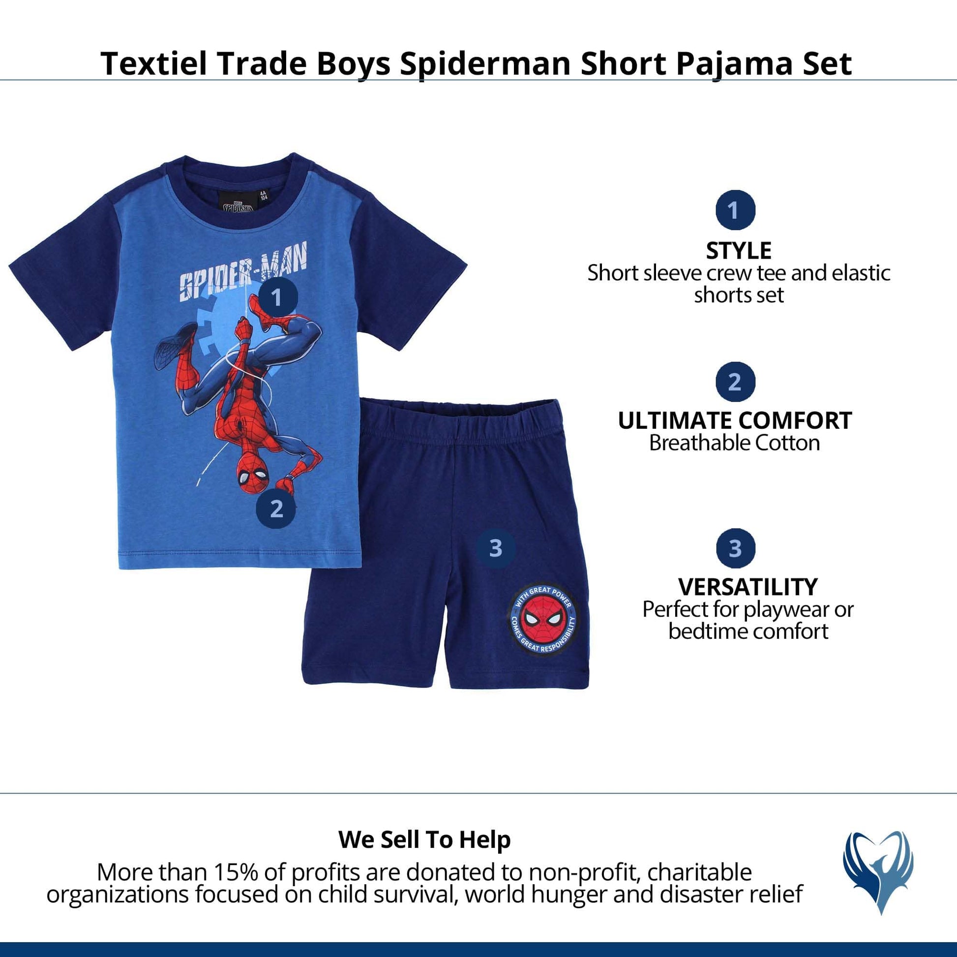 Textiel Trade Boys Spiderman Short Pajama Set - Blue