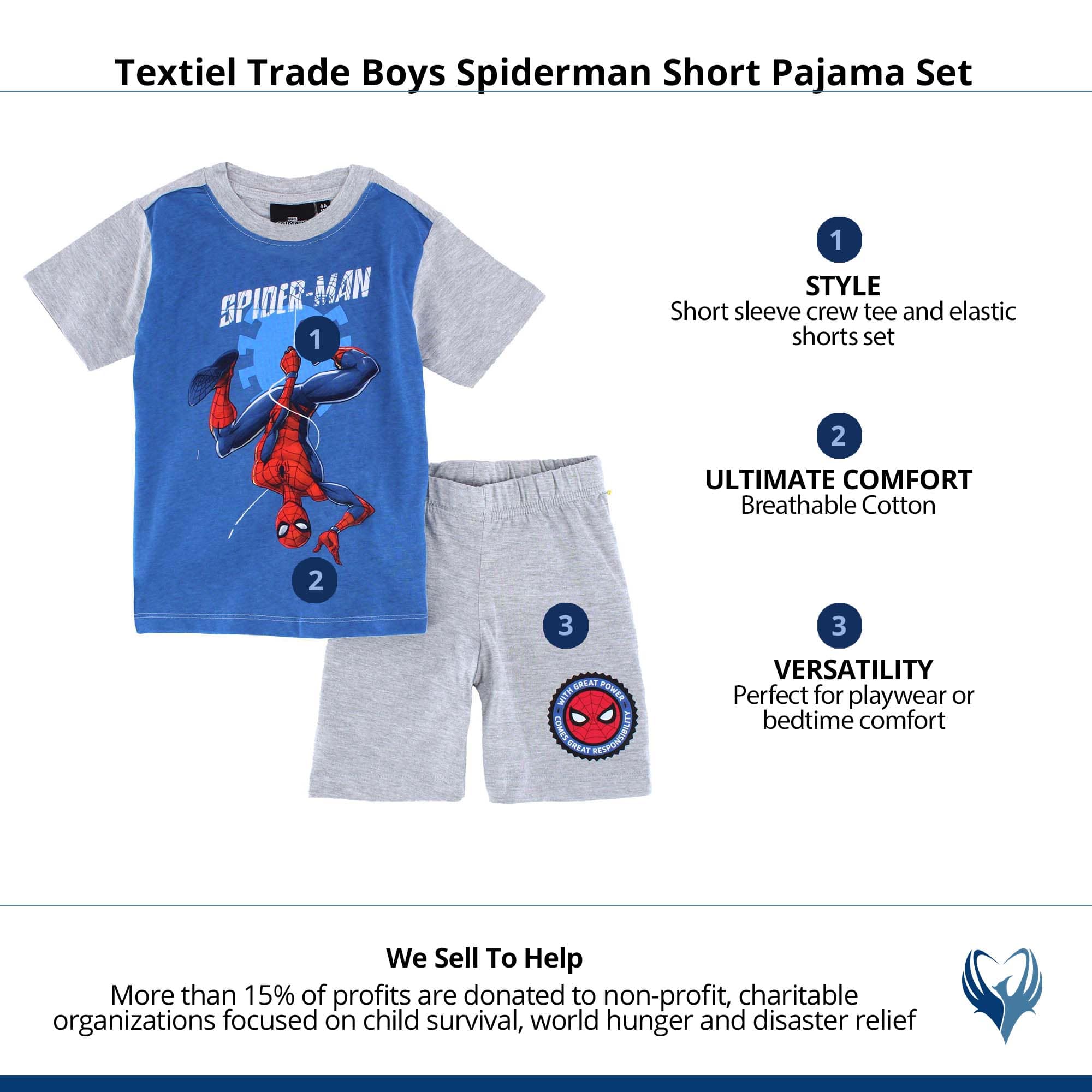 Textiel Trade Boys Spiderman Short Pajama Set - Gray
