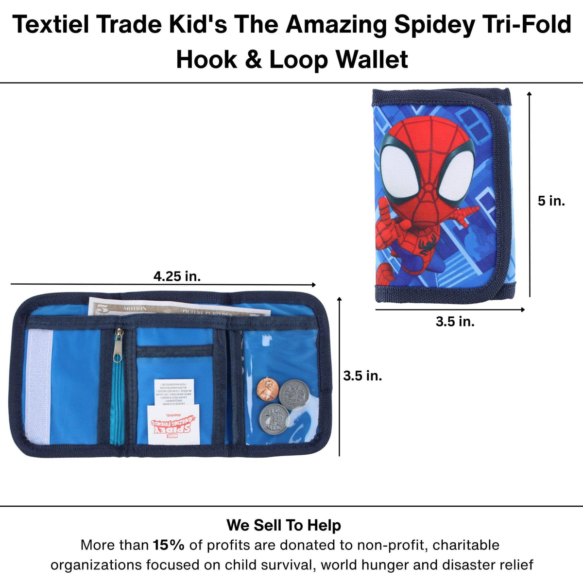 Textiel Trade Kid's The Amazing Spidey Tri-Fold Hook & Loop Wallet - Blue