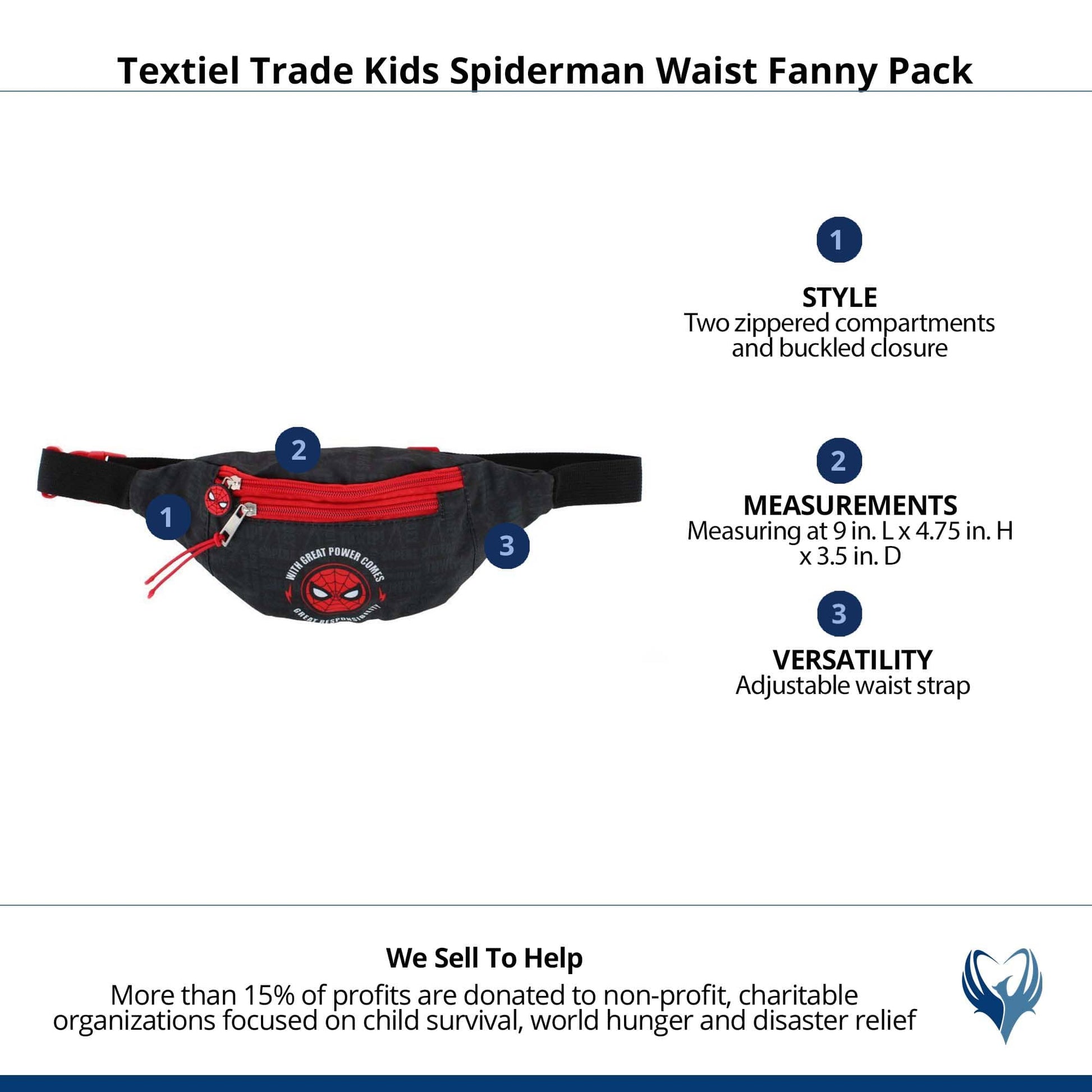 Textiel Trade Kids Spiderman Waist Fanny Pack - Black