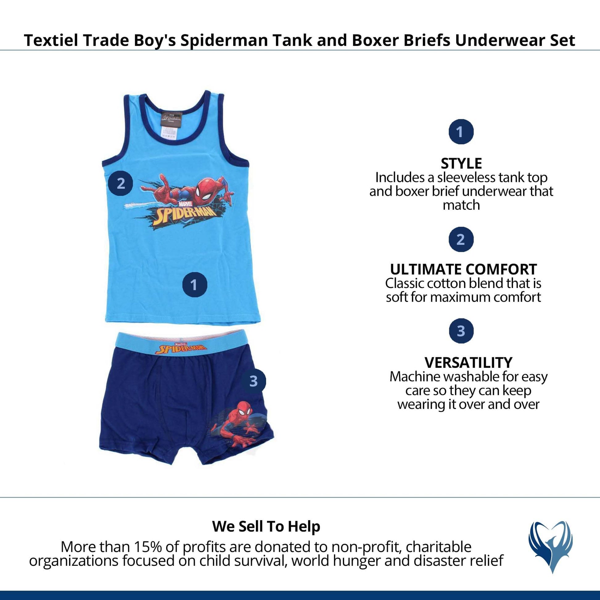 Textiel Trade Boy's Spiderman Tank and Boxer Briefs Underwear Set - Blue
