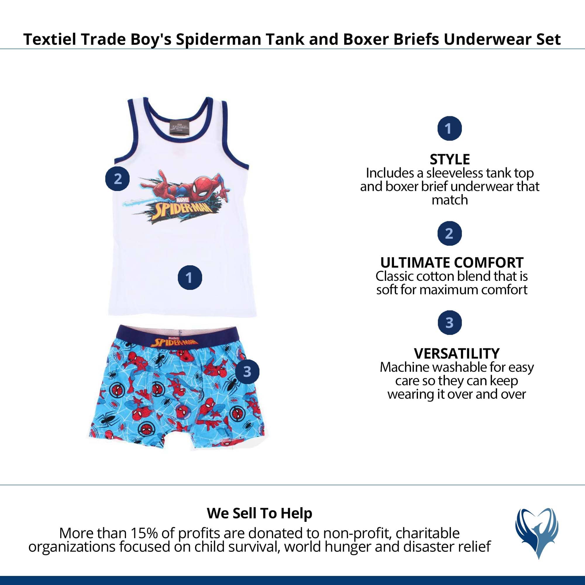 Textiel Trade Boy's Spiderman Tank and Boxer Briefs Underwear Set - White