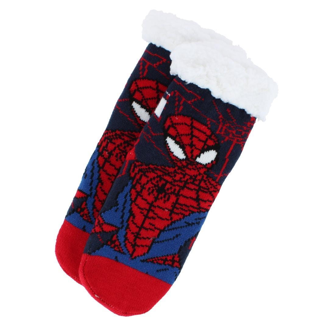 Textiel Trade Boy's Marvel Spider Man Sherpa Lined Slipper Socks (1 Pair) - Red