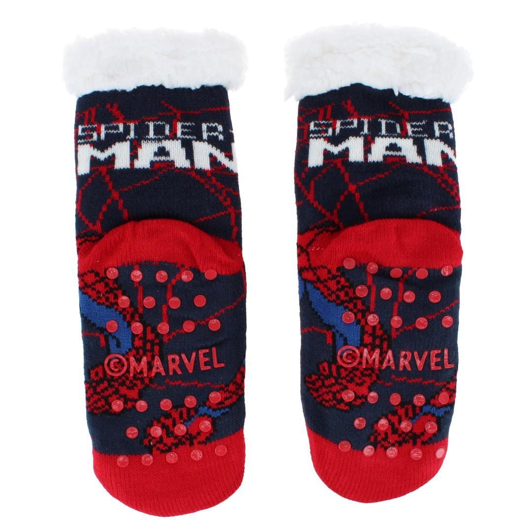 Textiel Trade Boy's Marvel Spider Man Sherpa Lined Slipper Socks (1 Pair) - Red