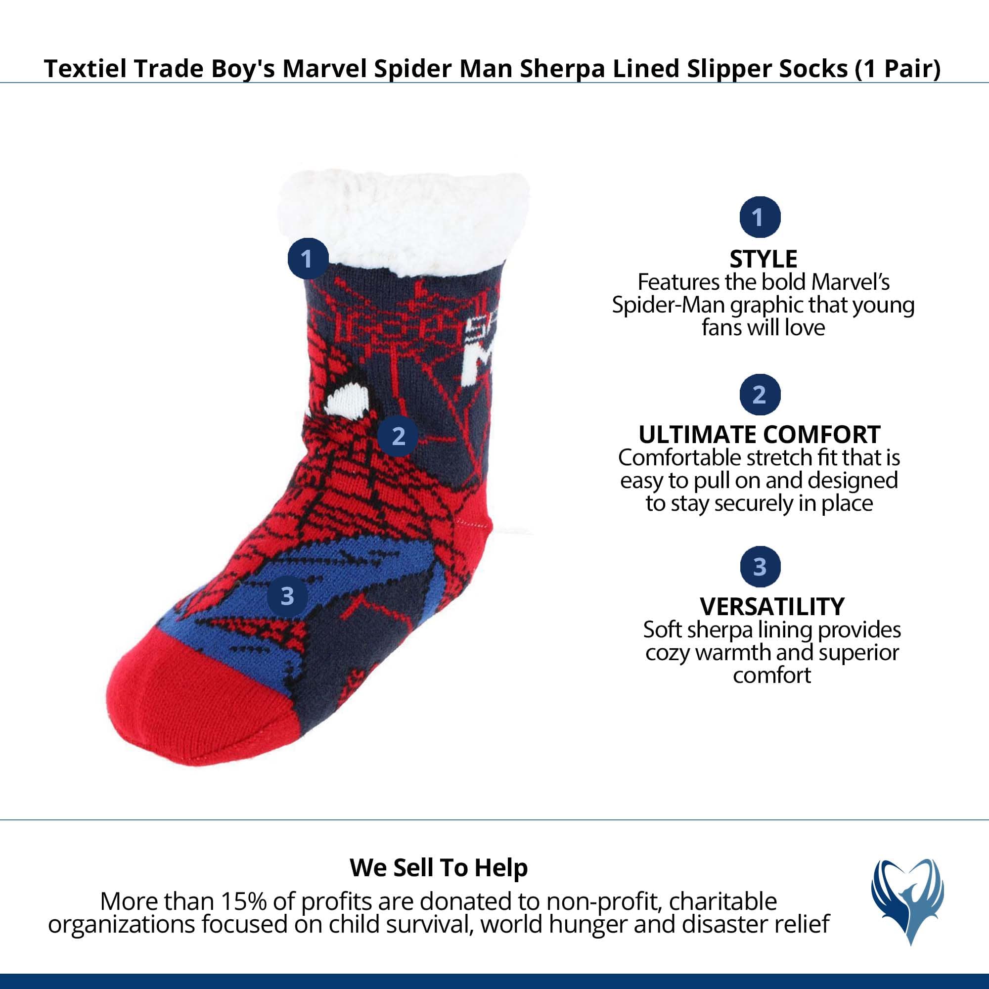 Textiel Trade Boy's Marvel Spider Man Sherpa Lined Slipper Socks (1 Pair) - Red