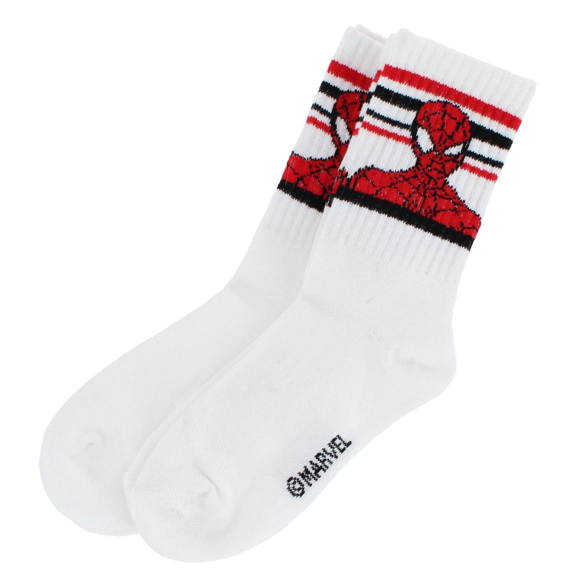 Textiel Trade Boy's Marvel The Amazing Spider-Man Athletic Socks (2 Pair) - White with Black and Red Stripes