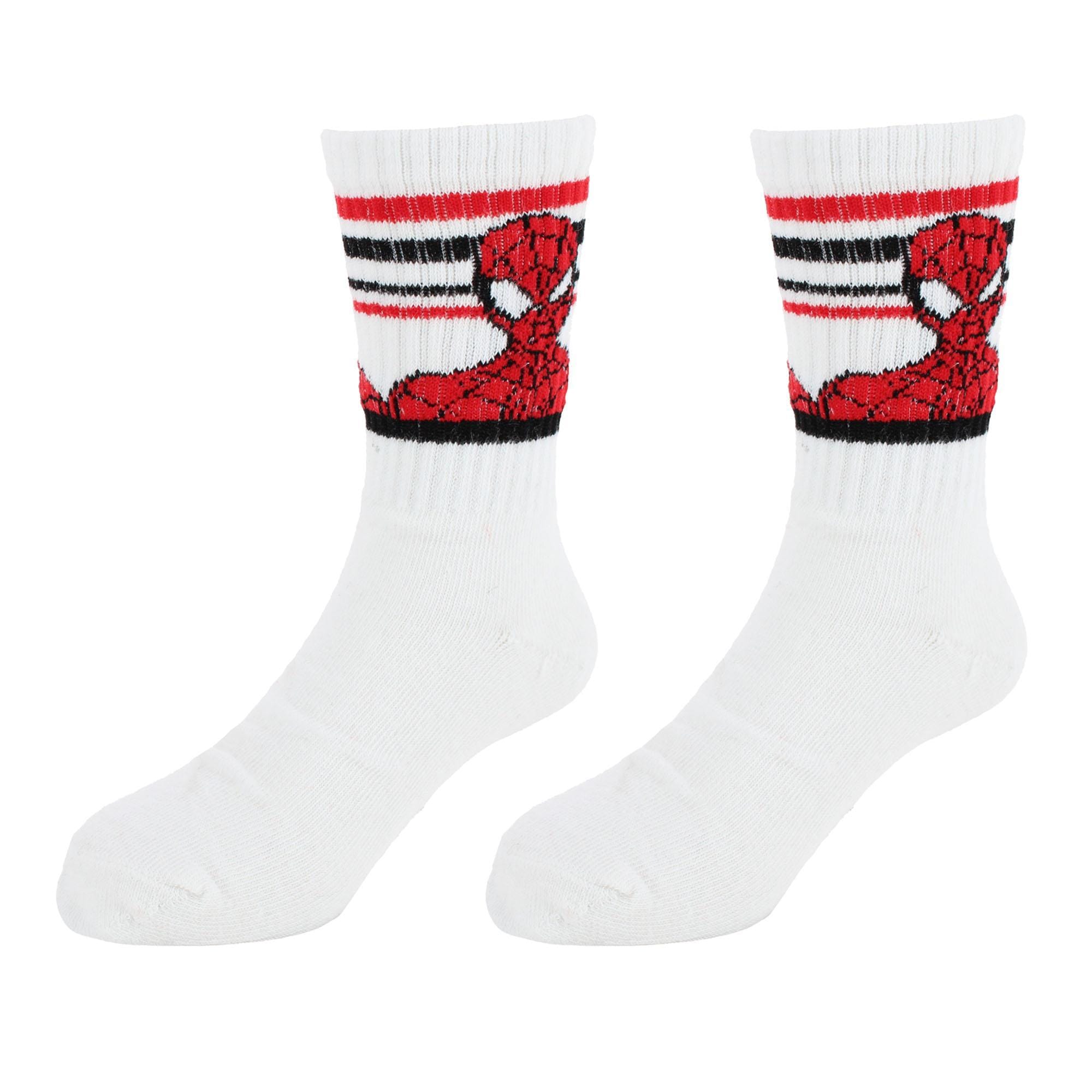 Textiel Trade Boy's Marvel The Amazing Spider-Man Athletic Socks (2 Pair) - White with Black and Red Stripes