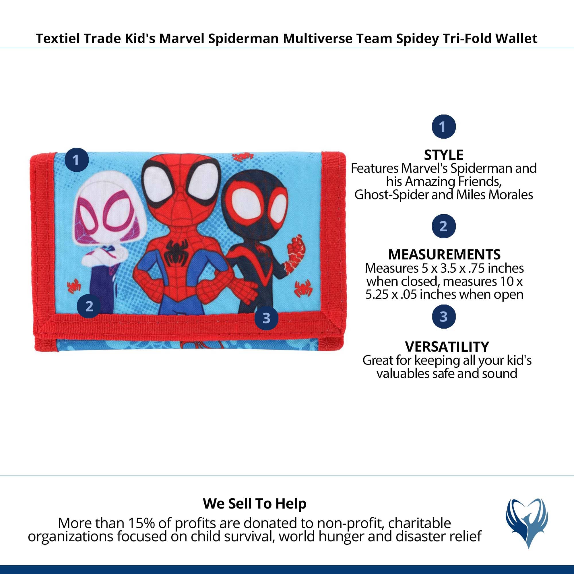 Textiel Trade Kid's Marvel Spiderman Multiverse Team Spidey Tri-Fold Wallet - Blue