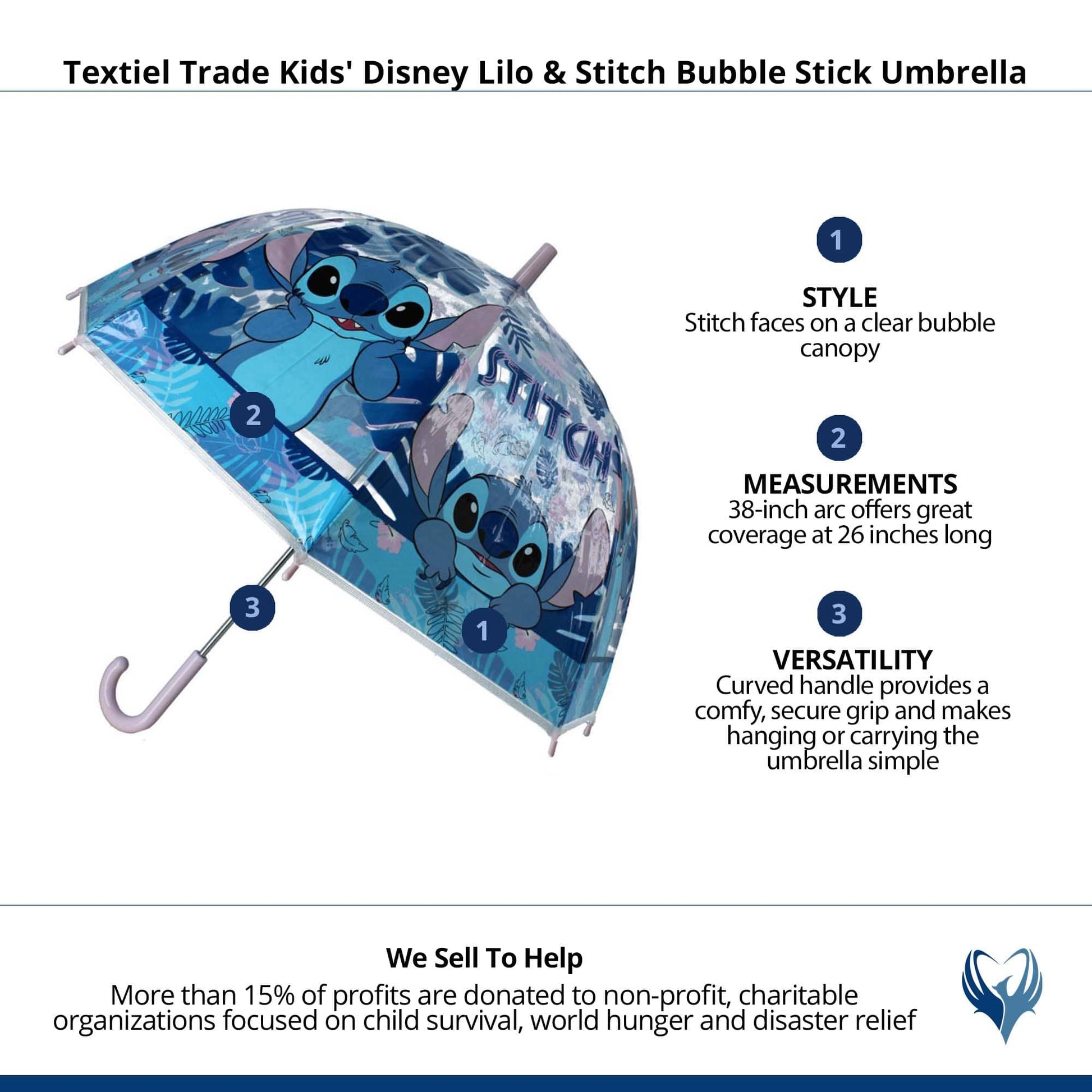 Textiel Trade Kids' Disney Lilo & Stitch Bubble Stick Umbrella - Blue