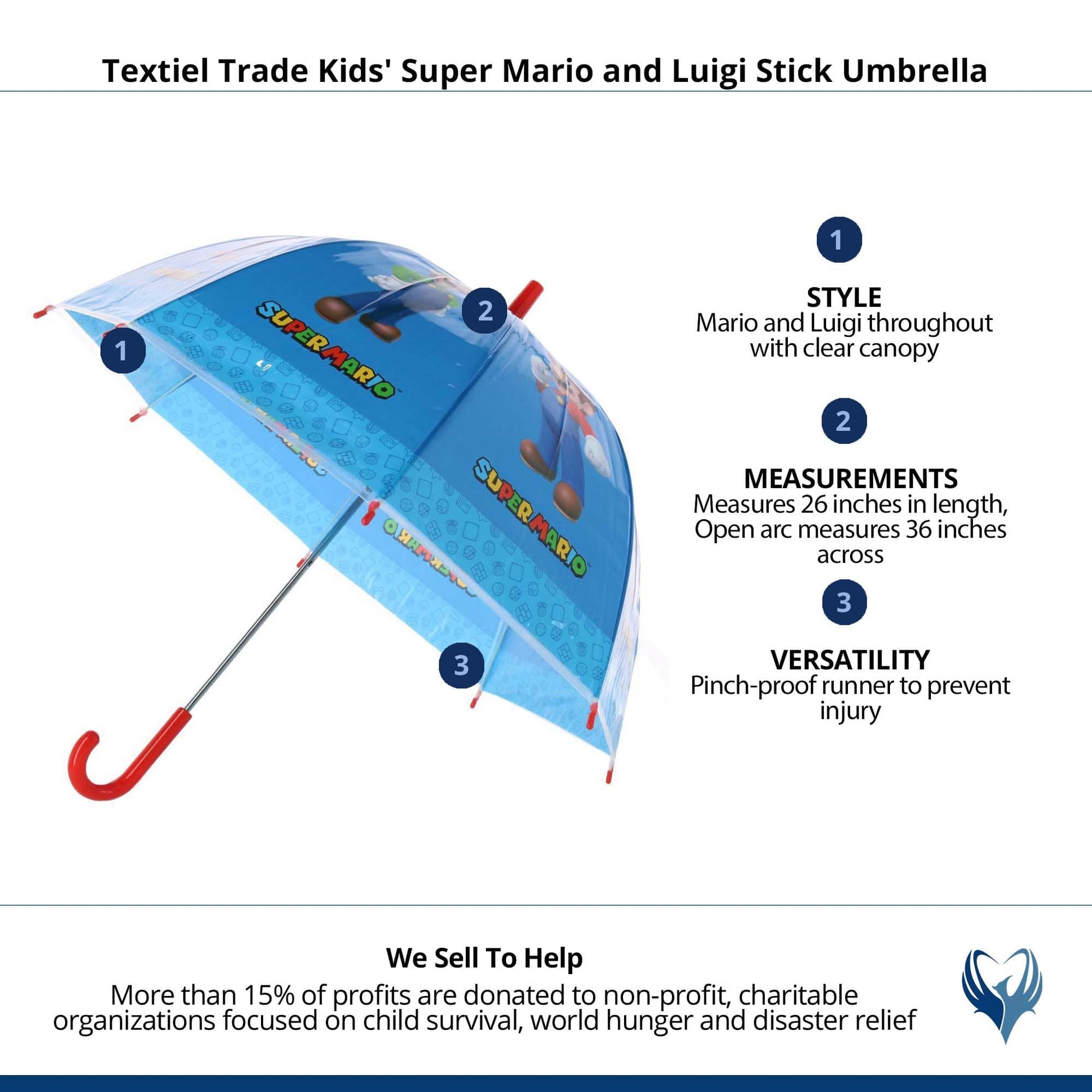 Textiel Trade Kids' Super Mario and Luigi Stick Umbrella - Blue