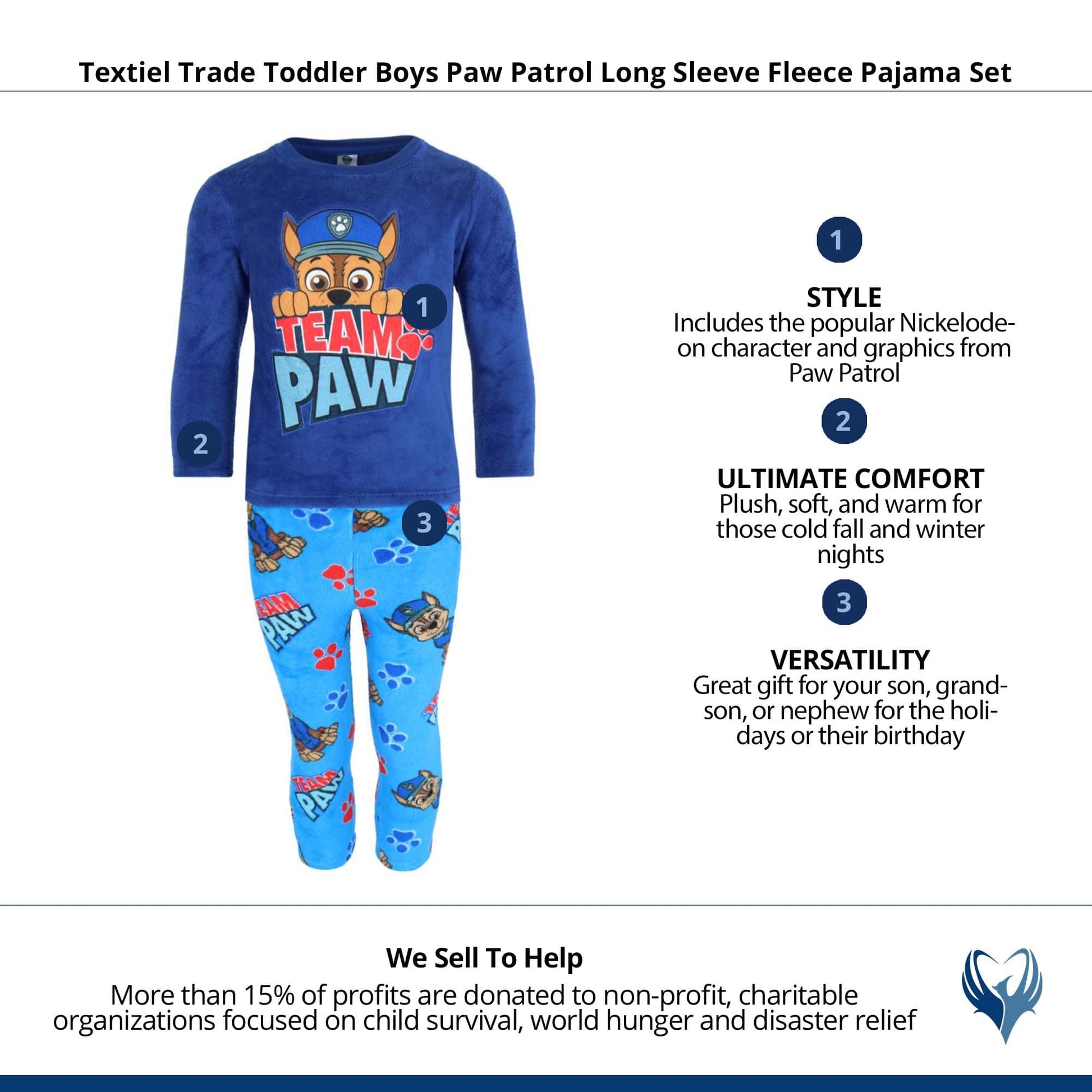 Textiel Trade Toddler Boys Paw Patrol Long Sleeve Fleece Pajama Set - Blue