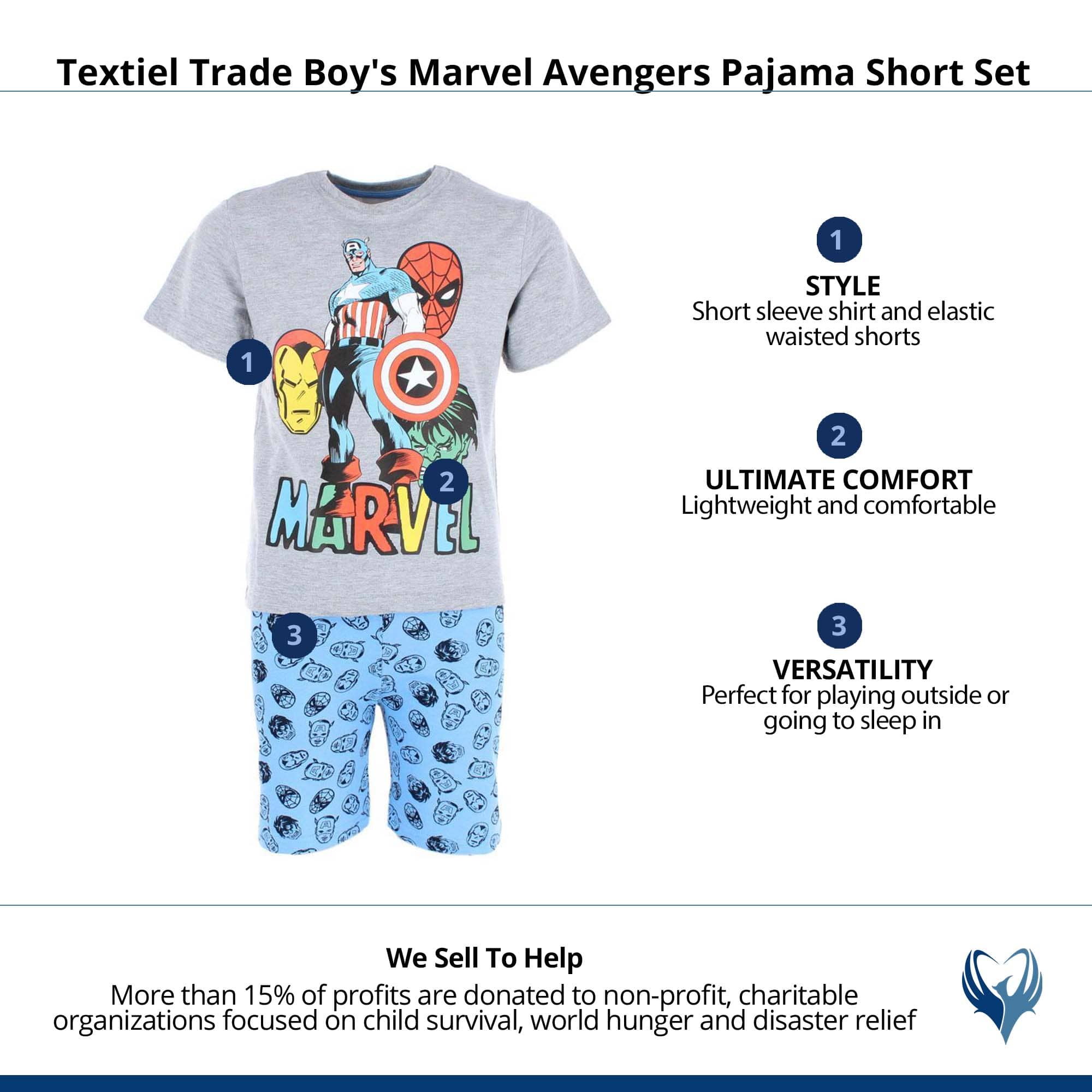 Textiel Trade Boy's Marvel Avengers Pajama Short Set - Gray