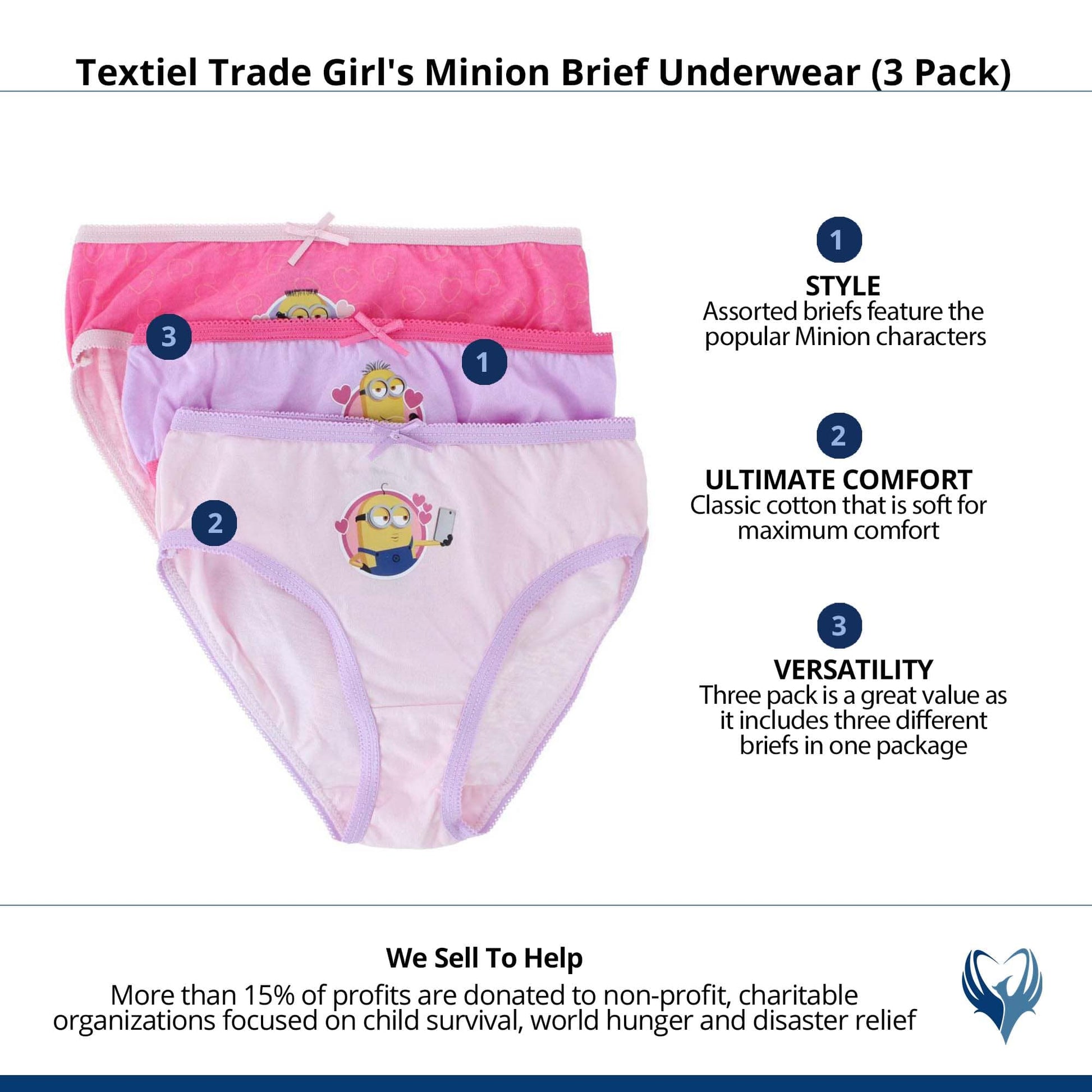 Textiel Trade Girl's Minion Brief Underwear (3 Pack) - Assorted