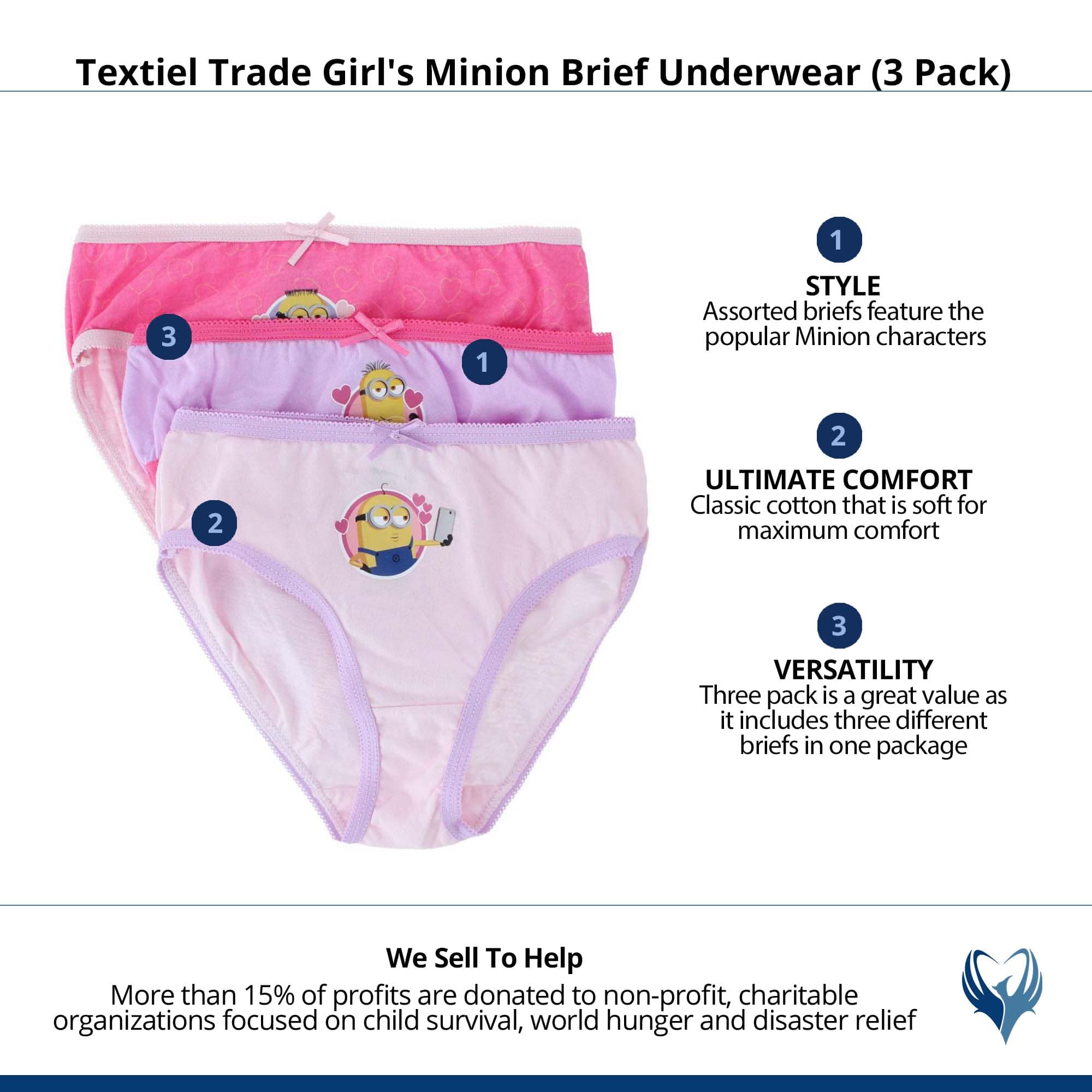Textiel Trade Girl's Minion Brief Underwear (3 Pack) - Assorted