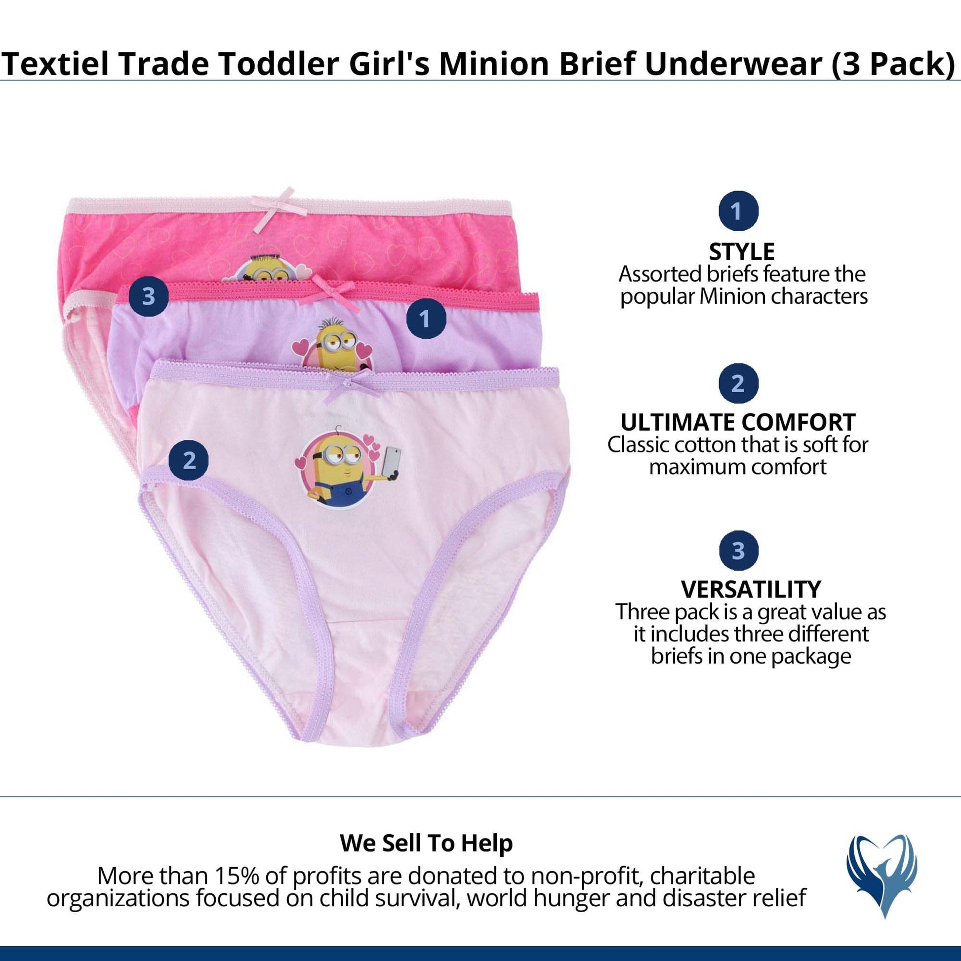 Textiel Trade Toddler Girl's Minion Brief Underwear (3 Pack) - Assorted