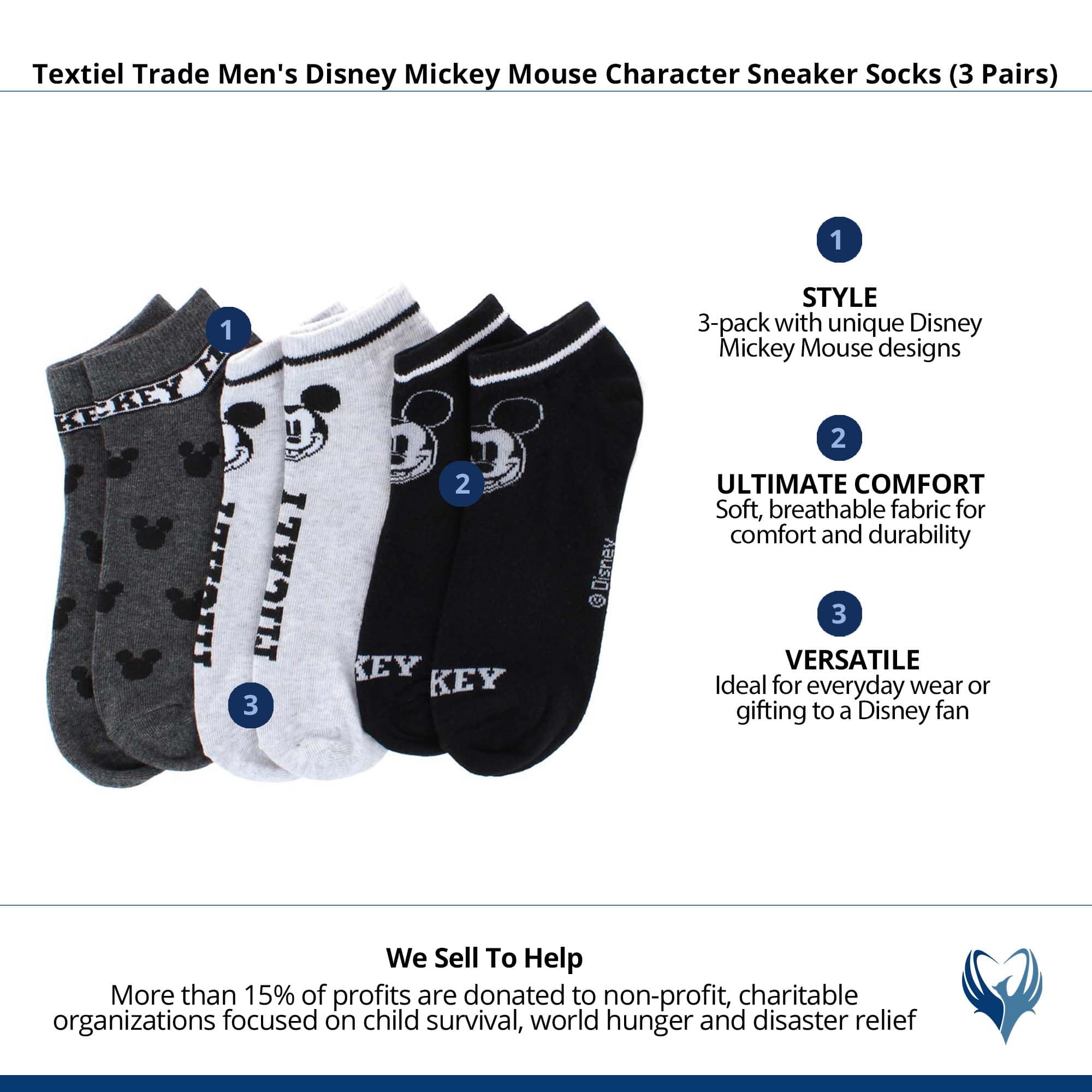 Textiel Trade Men's Disney Mickey Mouse Character Sneaker Socks (3 Pairs) - Multiple