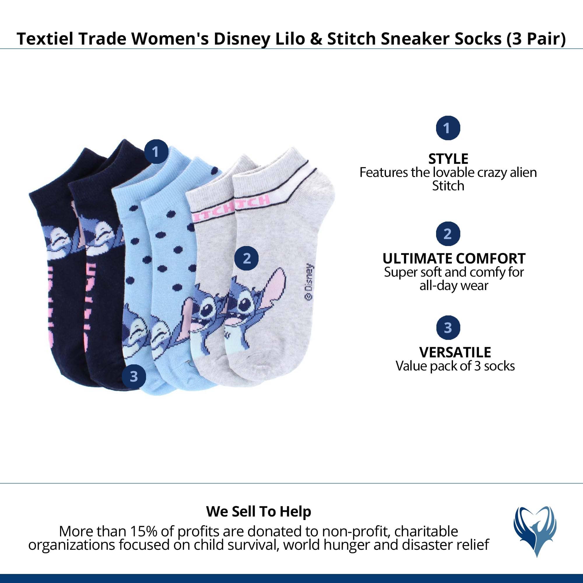 Textiel Trade Women's Disney Lilo & Stitch Sneaker Socks (3 Pair) - Multiple