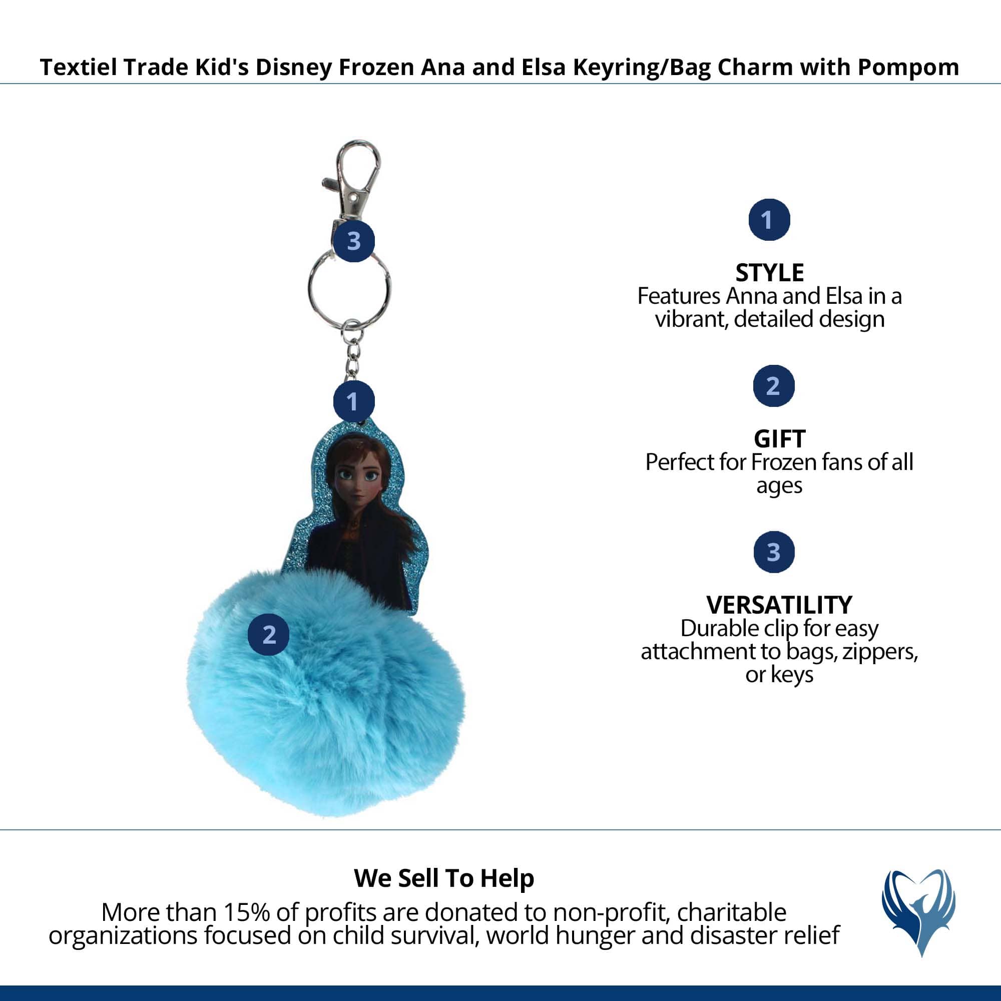 Textiel Trade Kid's Disney Frozen Ana & Elsa Keyring/Bag Charm with Pompom - Ana