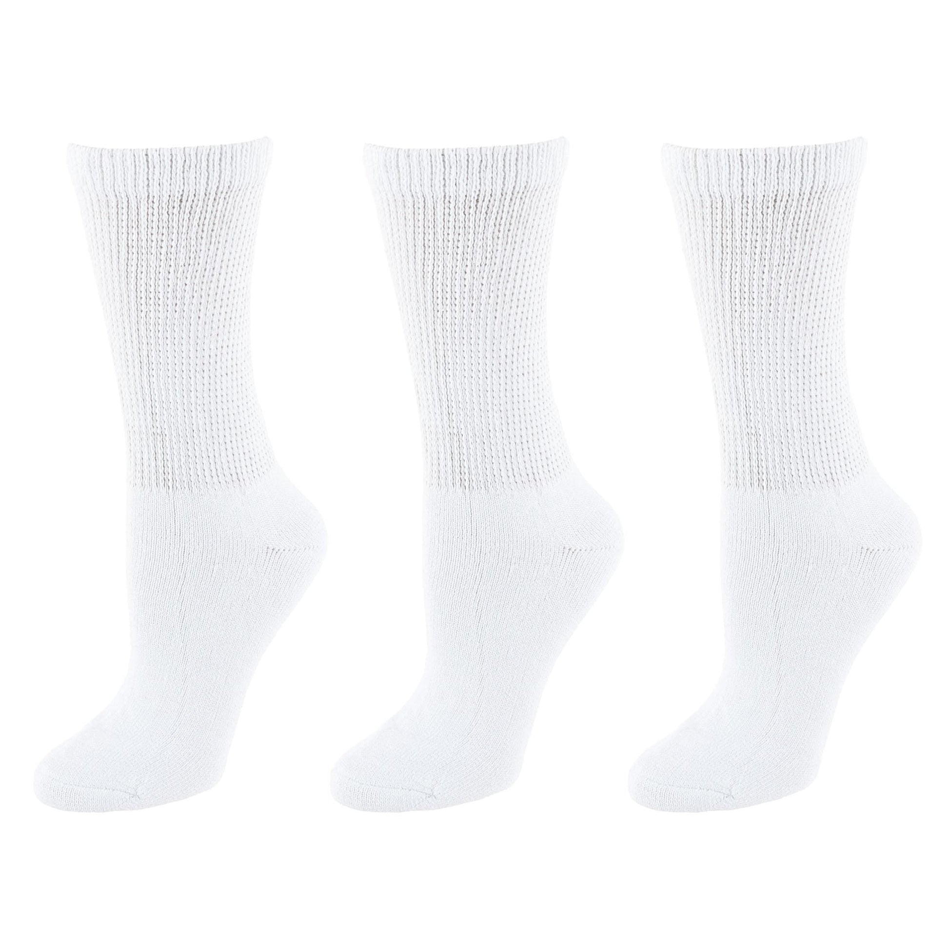 Buruka Women's Crew Comfort Diabetic Socks (3 Pairs) - White