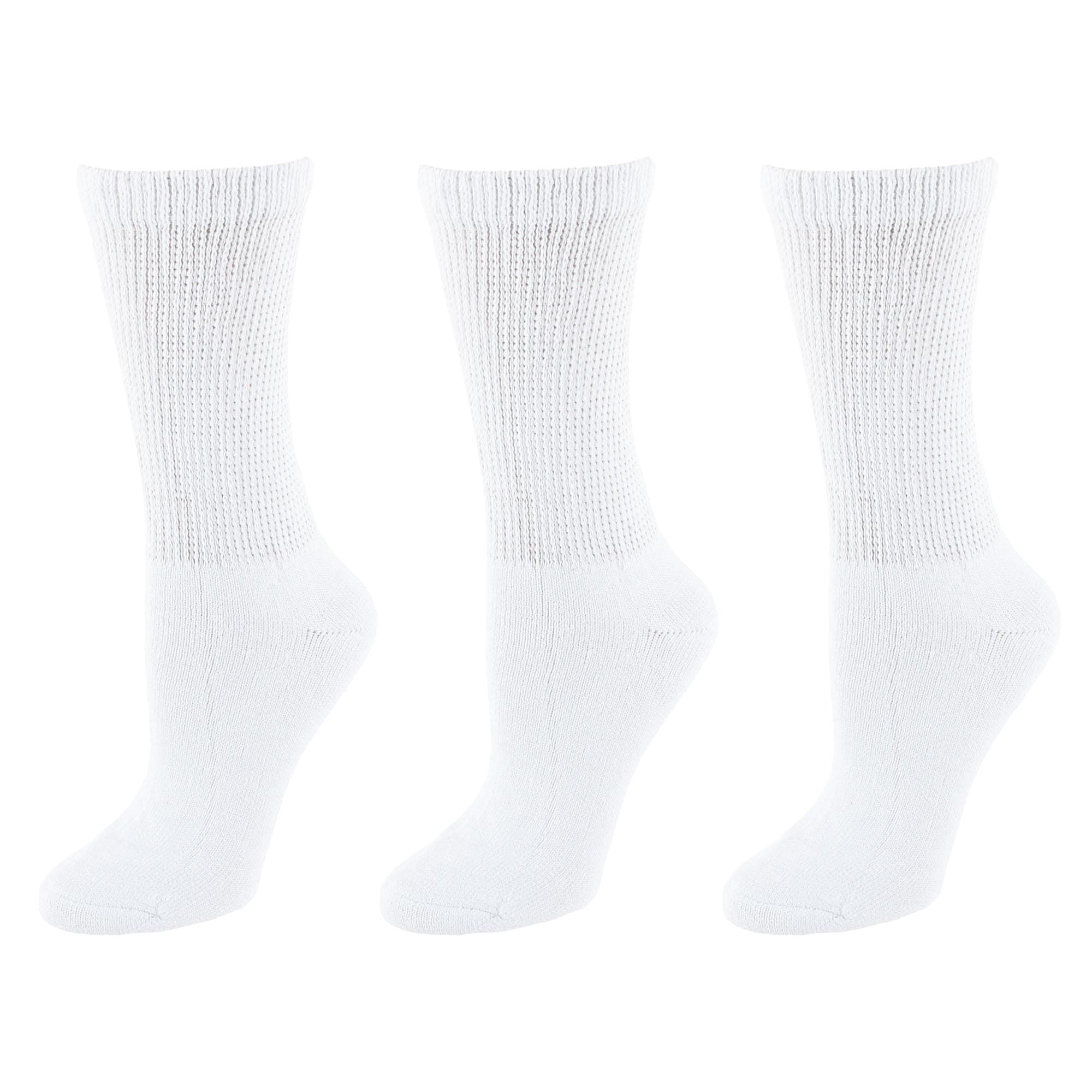 Buruka Women's Crew Comfort Diabetic Socks (3 Pairs) - White
