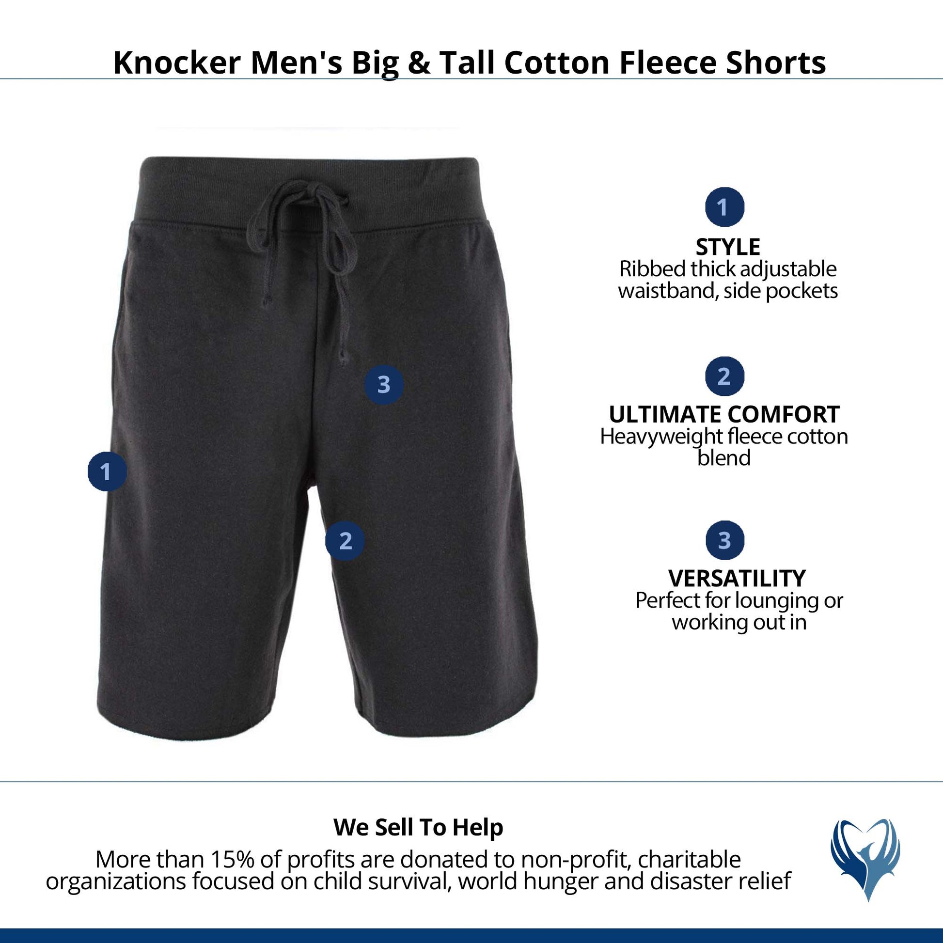 Knocker Men's Big & Tall Cotton Sweat Shorts - Black