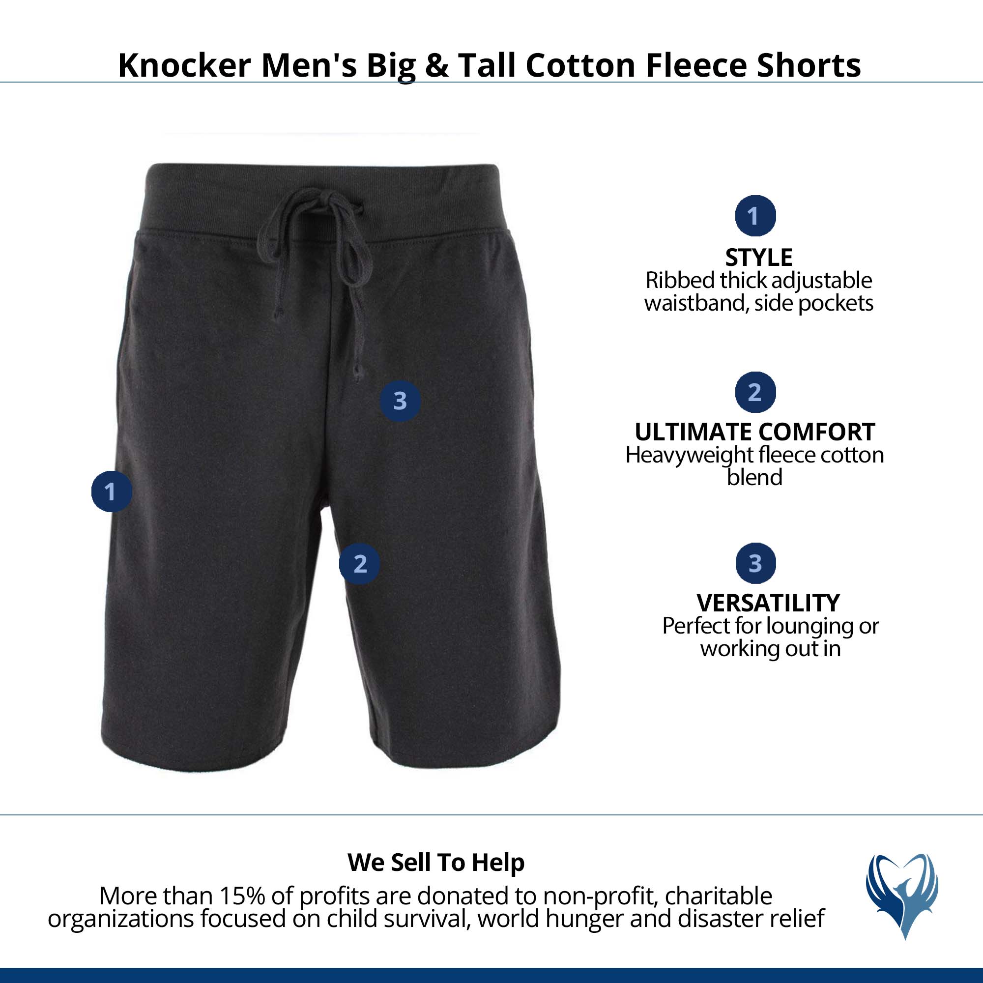 Knocker Men's Big & Tall Cotton Sweat Shorts - Black