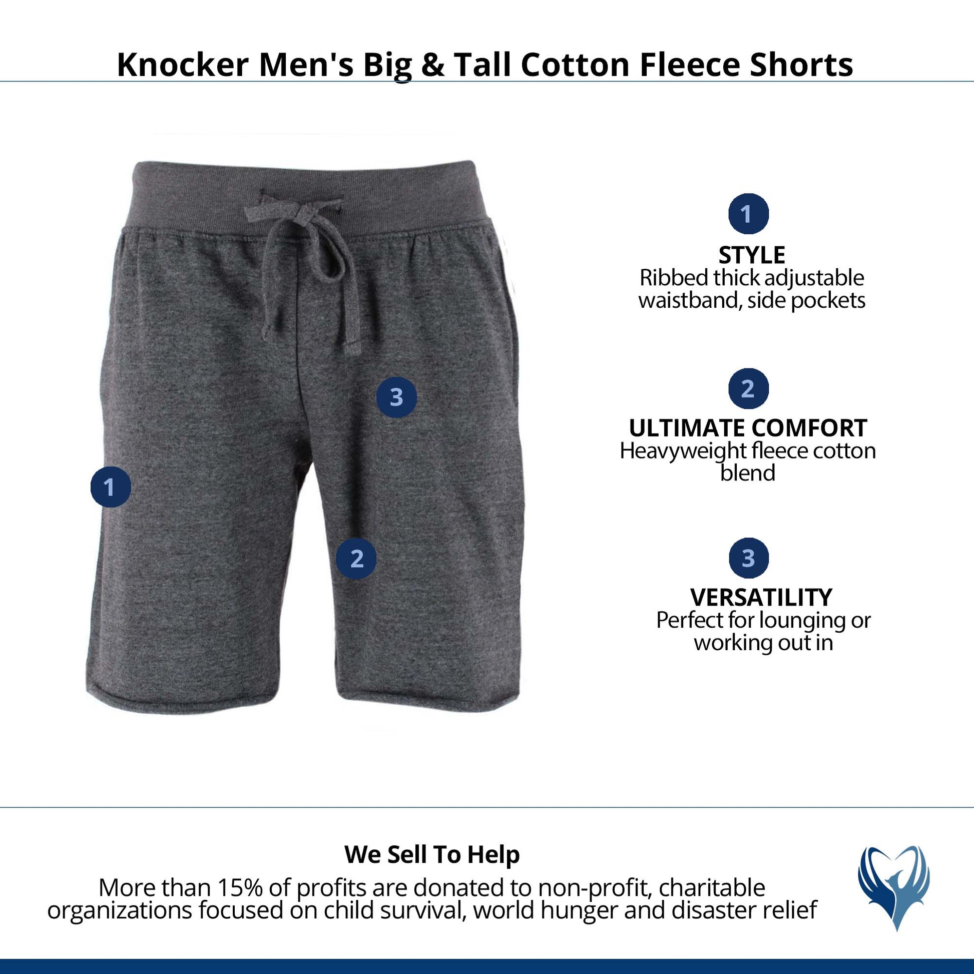 Knocker Men's Big & Tall Cotton Sweat Shorts - Charcoal
