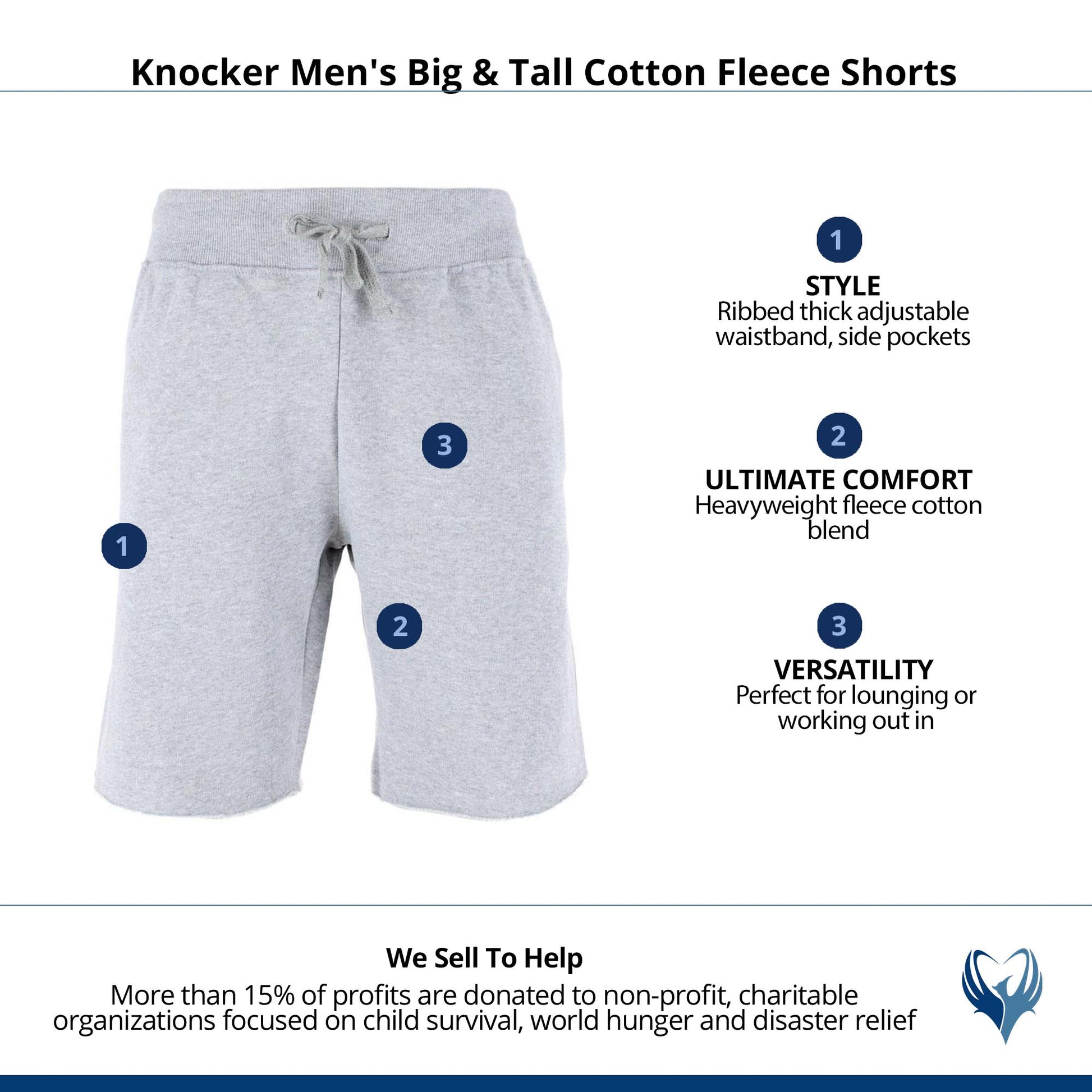 Knocker Men's Big & Tall Cotton Sweat Shorts - Heather Gray
