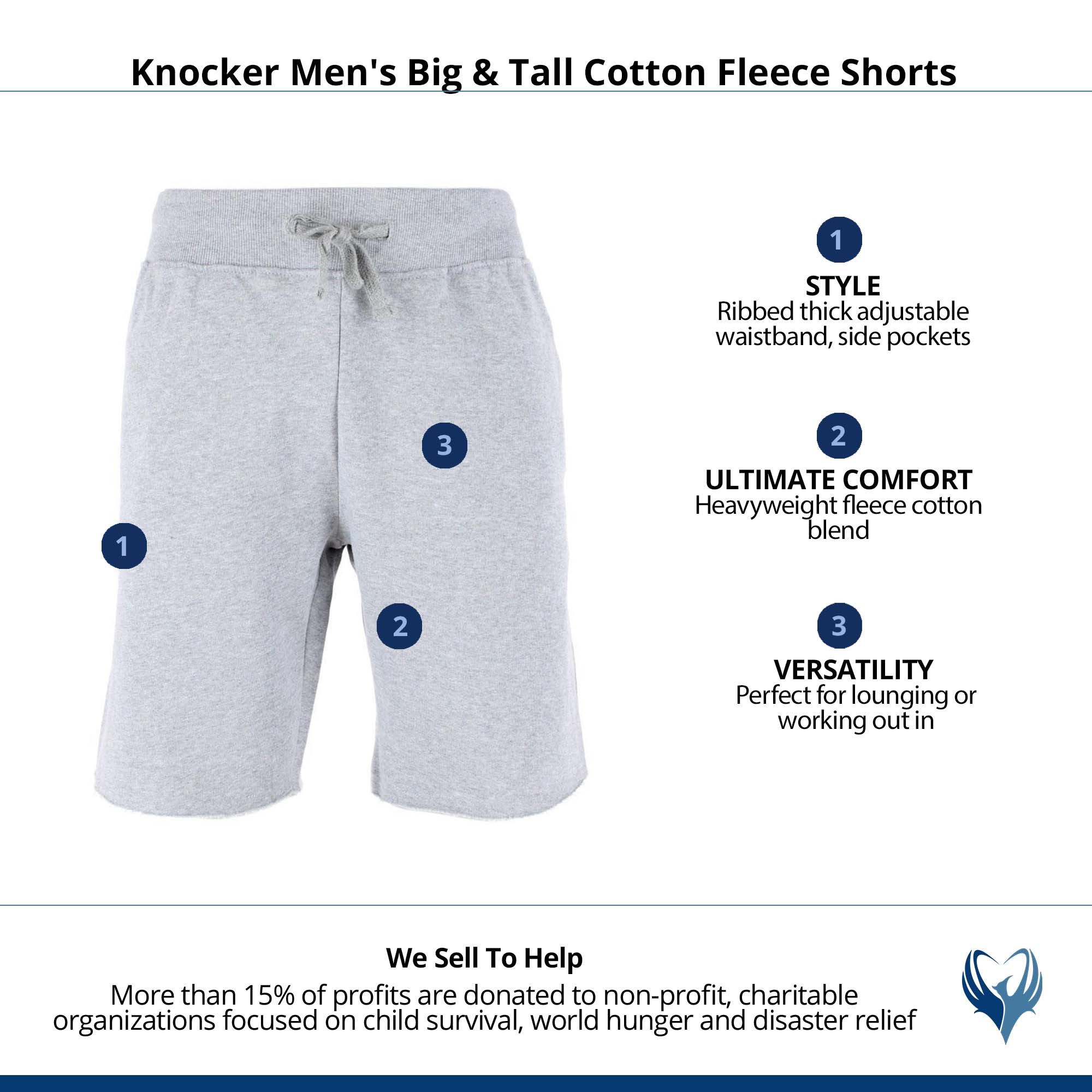 Knocker Men's Big & Tall Cotton Sweat Shorts - Heather Gray