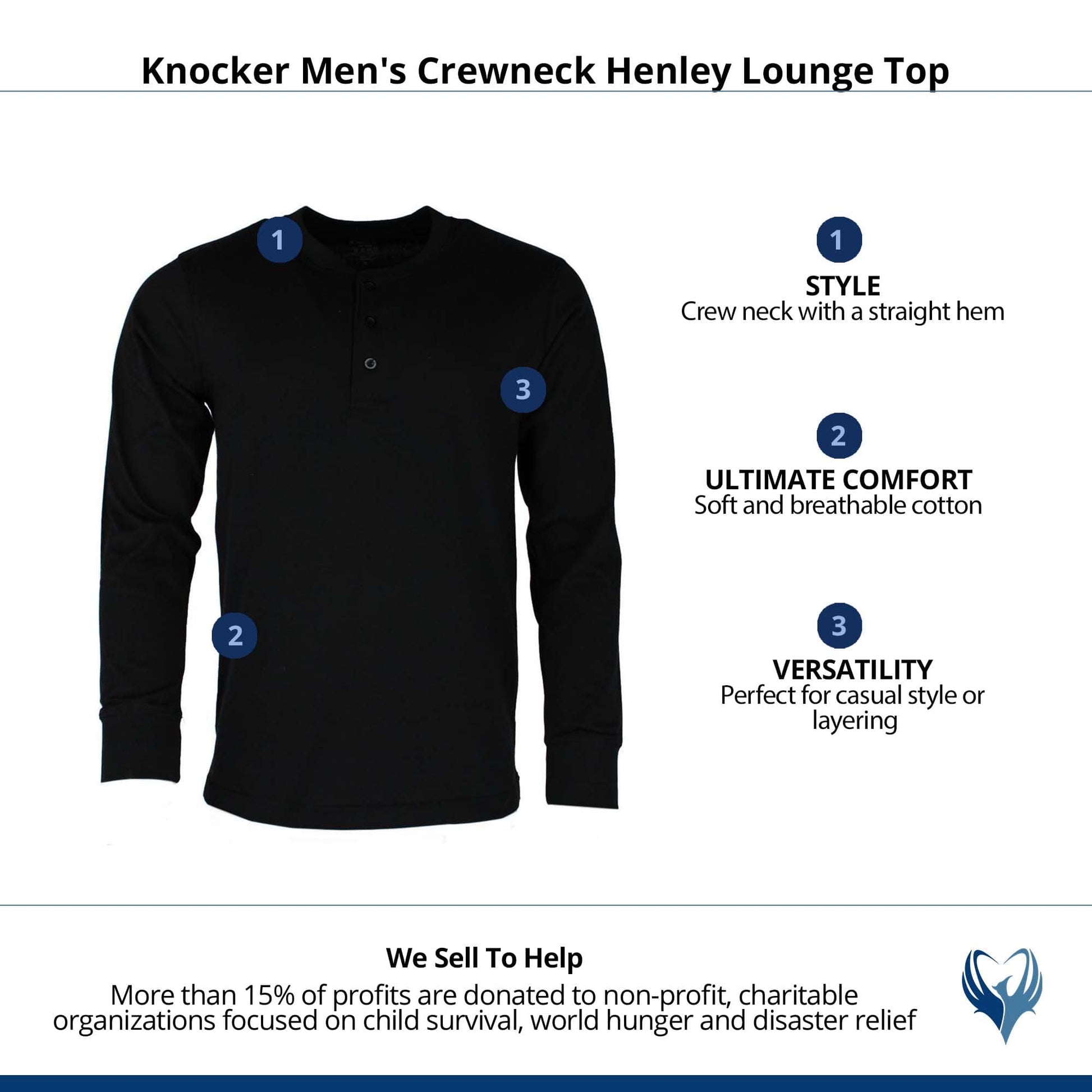 Knocker Men's Crewneck Henley Lounge Top - Black