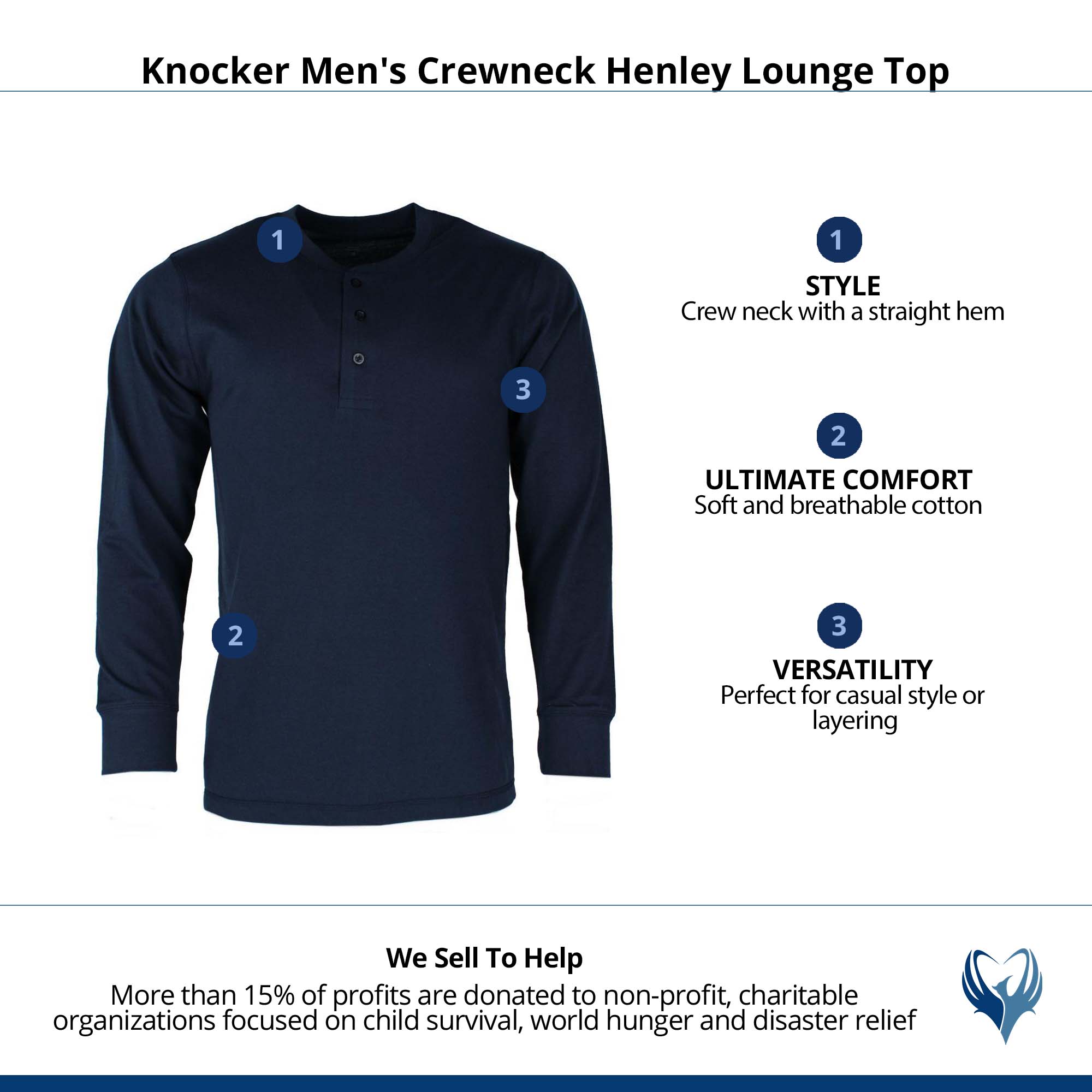 Knocker Men's Crewneck Henley Lounge Top - Navy