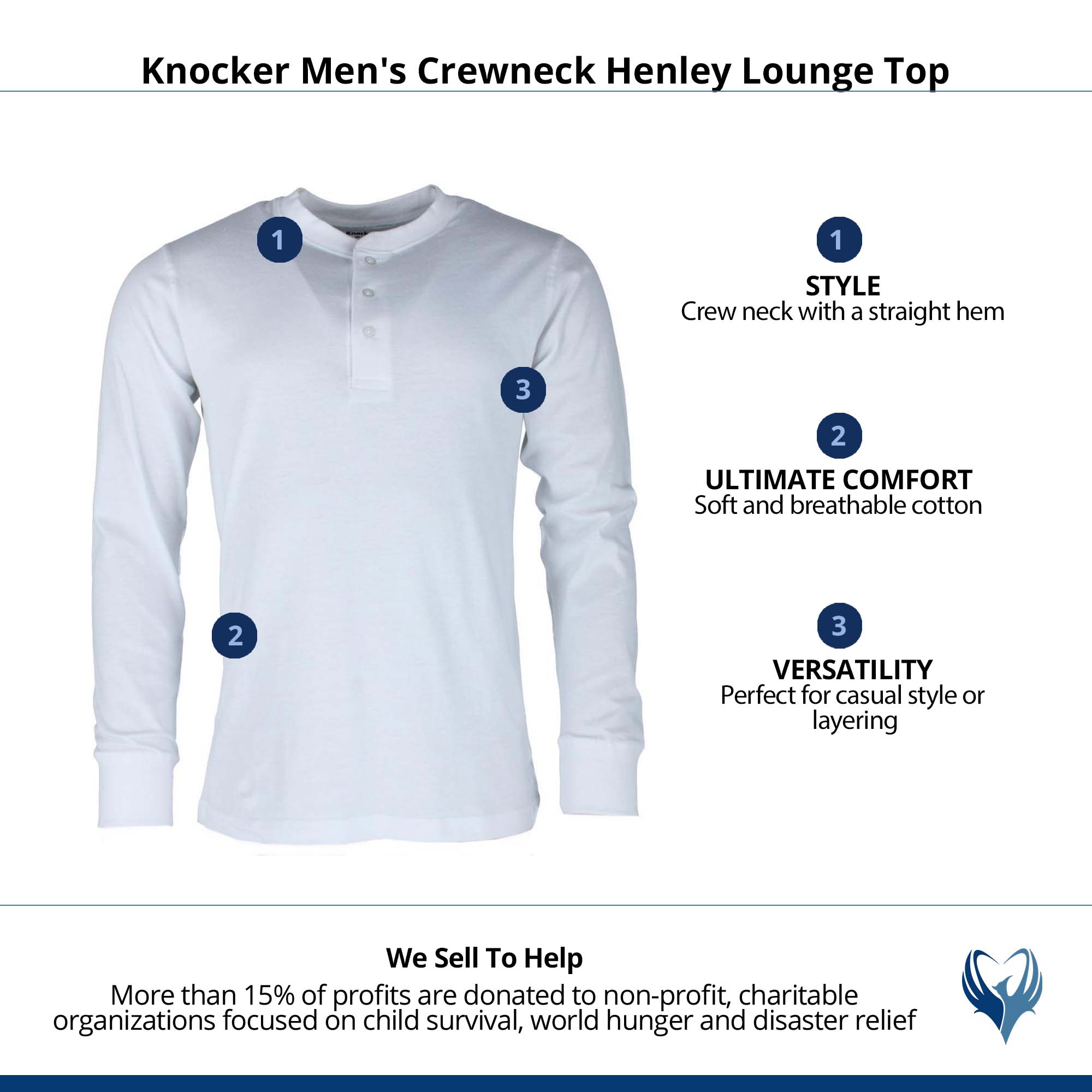 Knocker Men's Crewneck Henley Lounge Top - White
