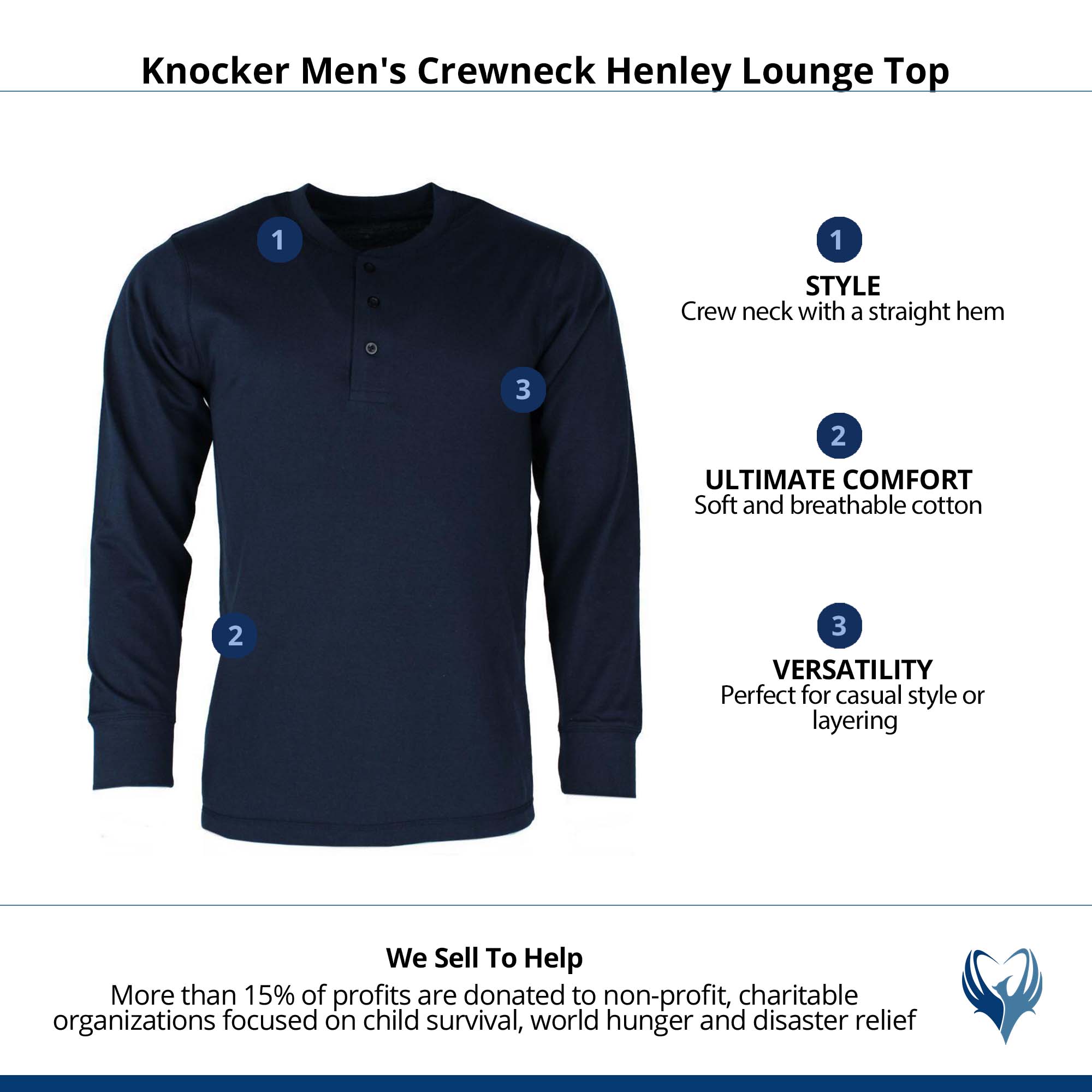 Knocker Men's Big & Tall Crewneck Henley Lounge Top - Navy