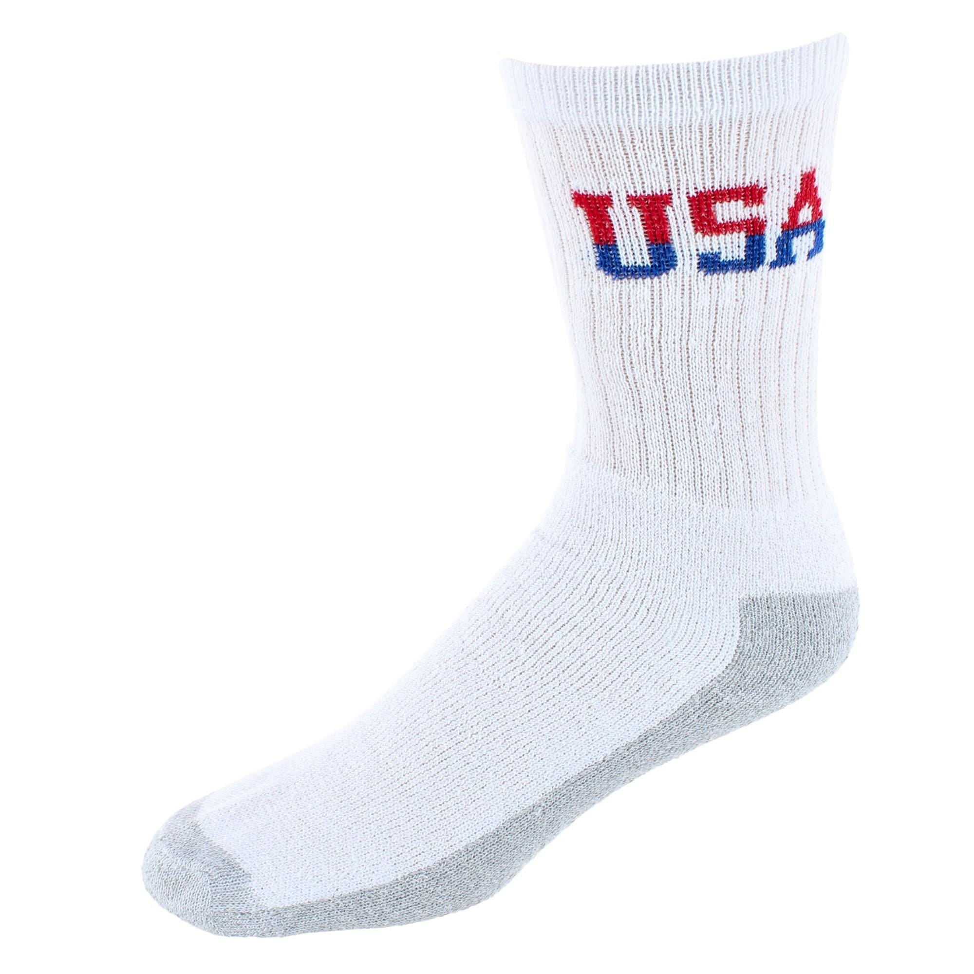 Power Club Men's Cotton Blend USA Crew Sport Socks (4 Pairs) - White with Gray Footbed