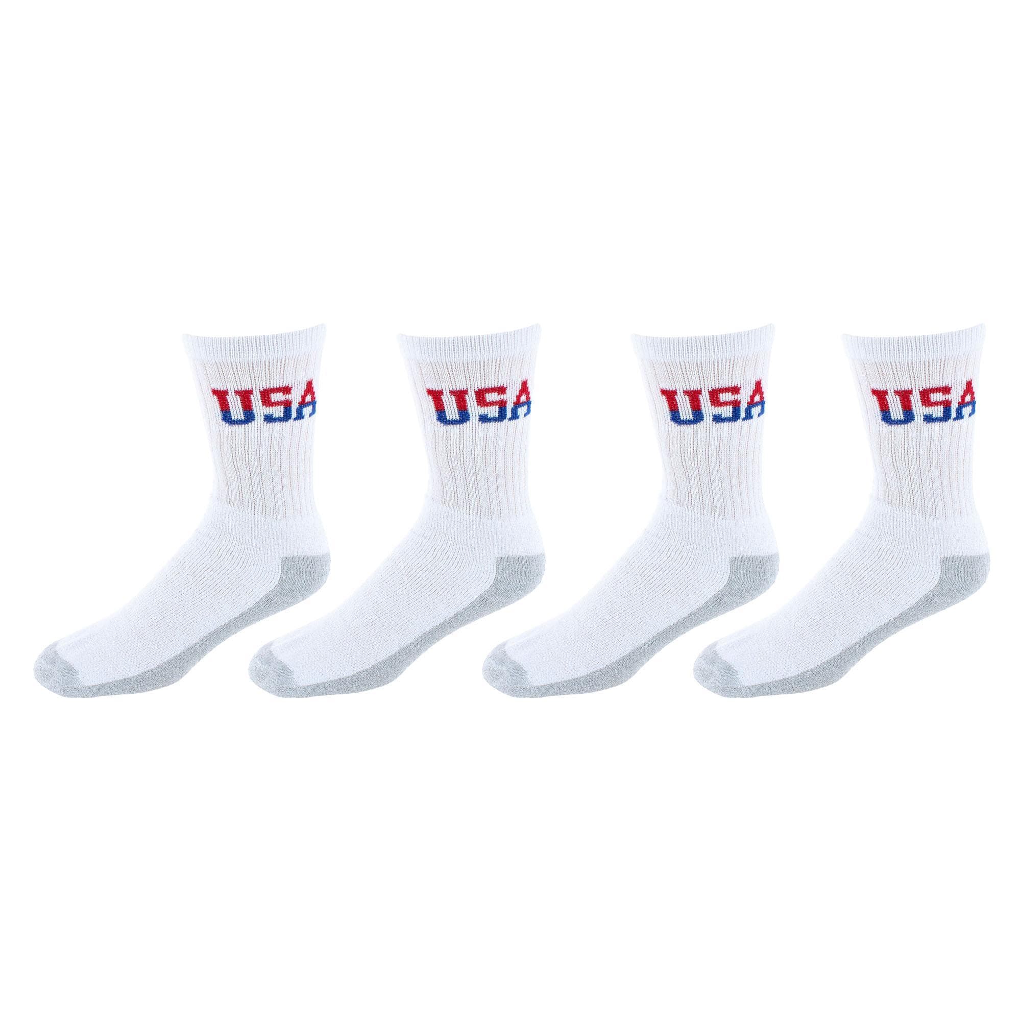 Power Club Men's Cotton Blend USA Crew Sport Socks (4 Pairs) - White with Gray Footbed